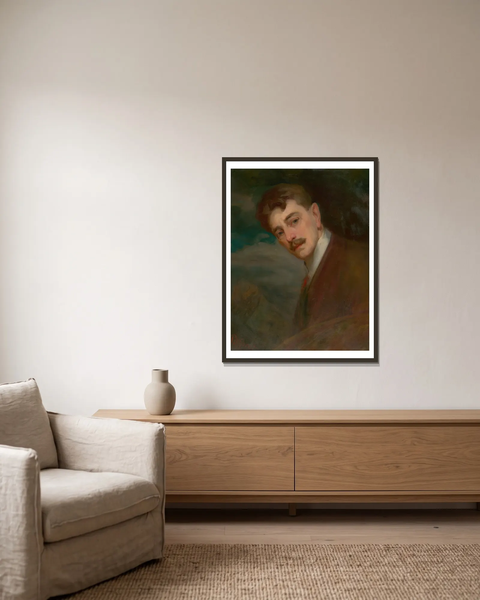 Self-Portrait av Ľudovít Pitthordt inramad på en vägg