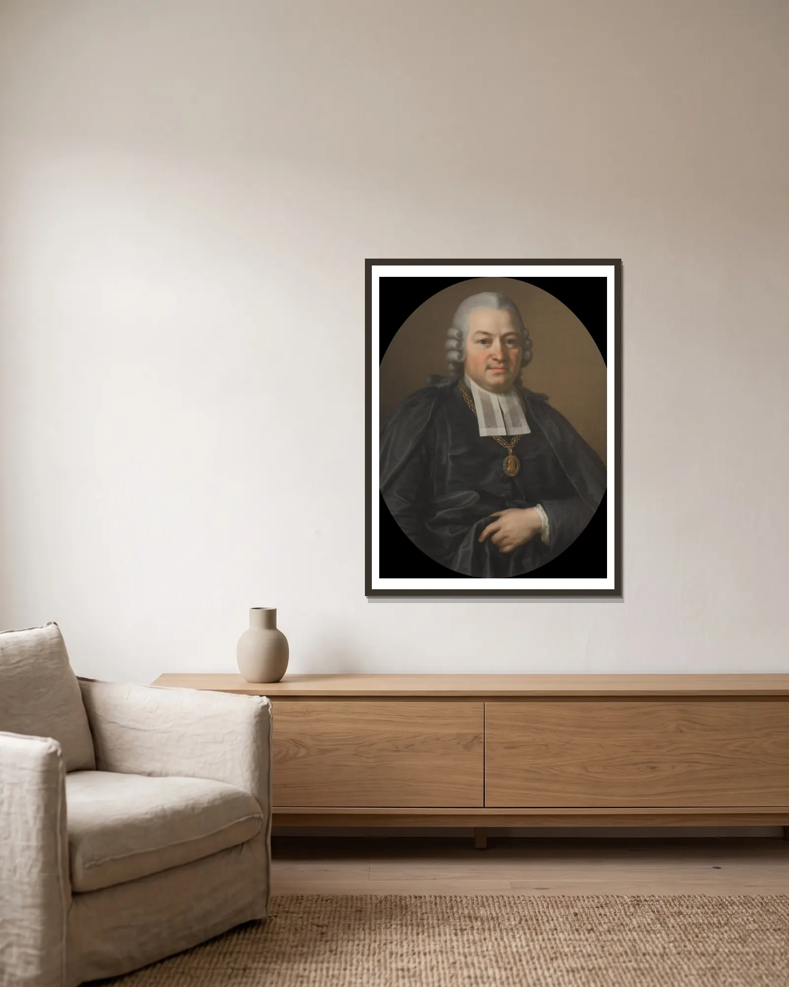 Johan Michael Fant, 1735-1813 av Ulrika Pasch inramad på en vägg