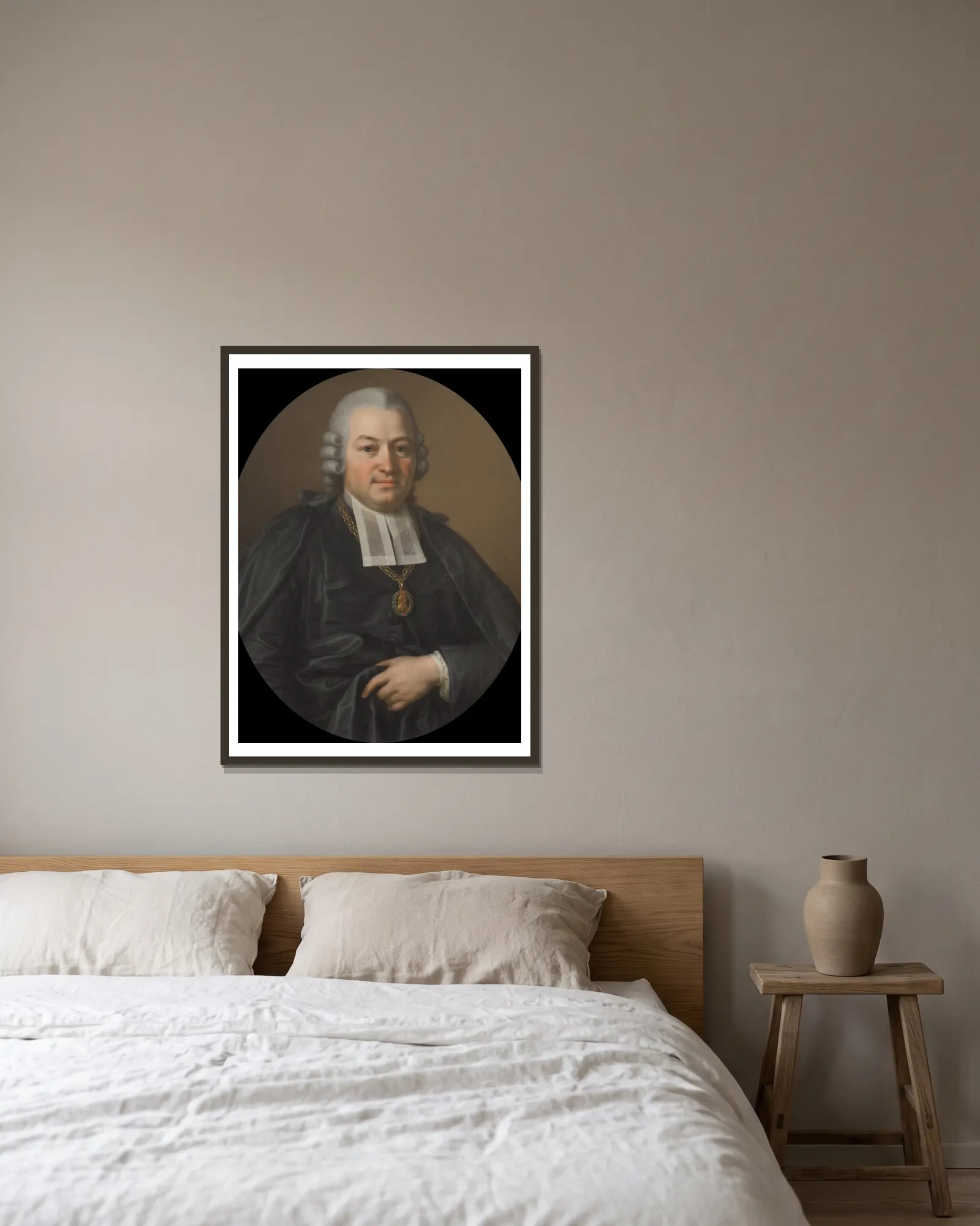 Johan Michael Fant, 1735-1813 av Ulrika Pasch inramad på en vägg