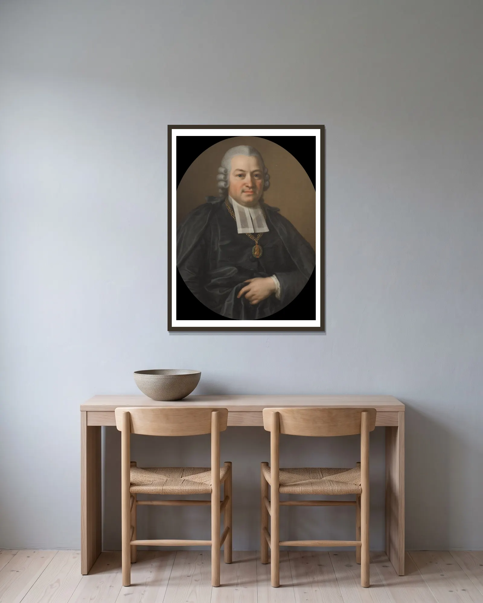 Johan Michael Fant, 1735-1813 av Ulrika Pasch inramad på en vägg