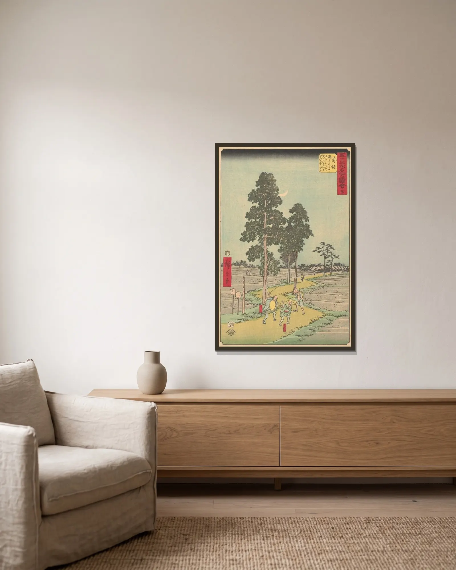 Akasaka av Utagawa Hiroshige inramad på en vägg