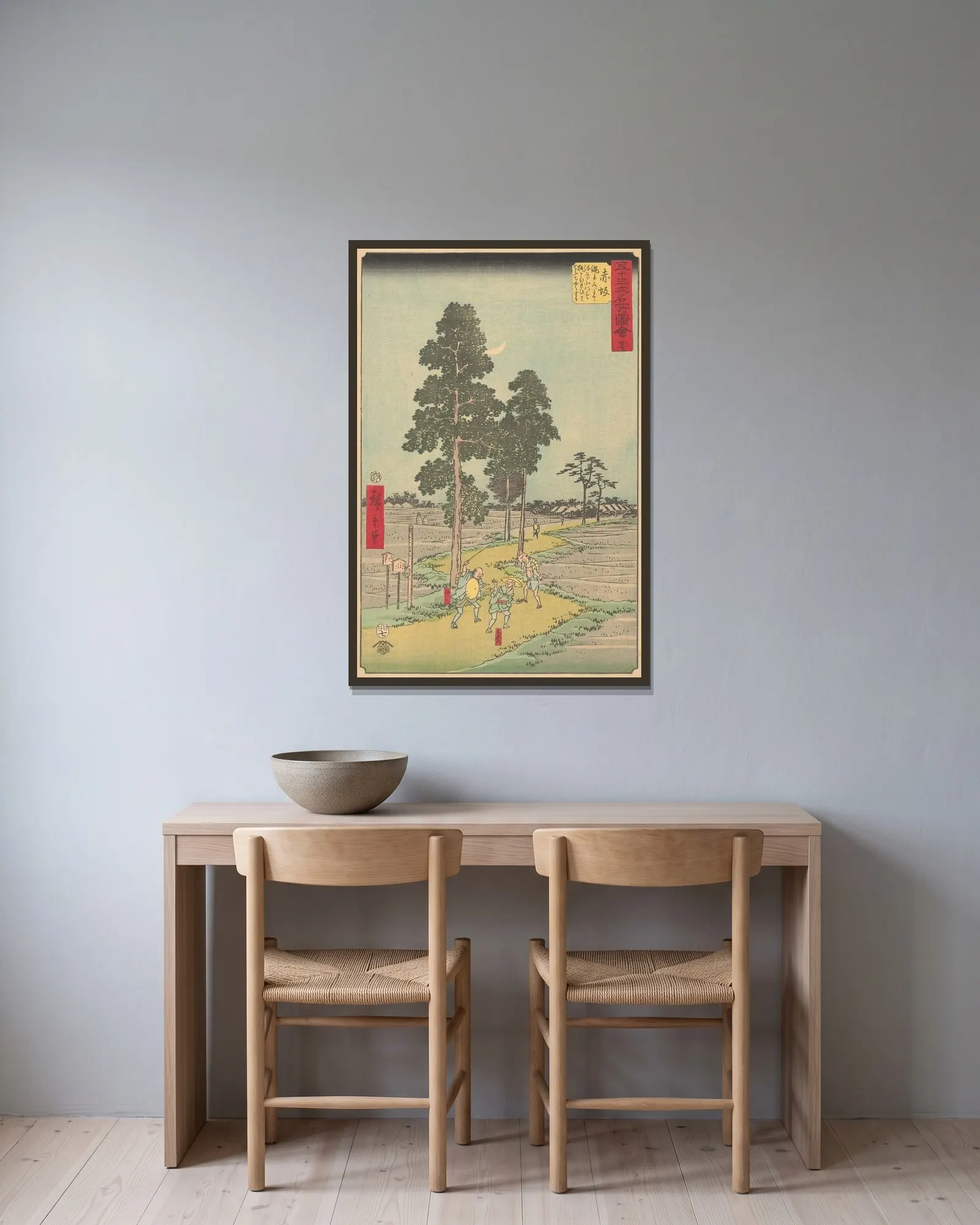 Akasaka av Utagawa Hiroshige inramad på en vägg