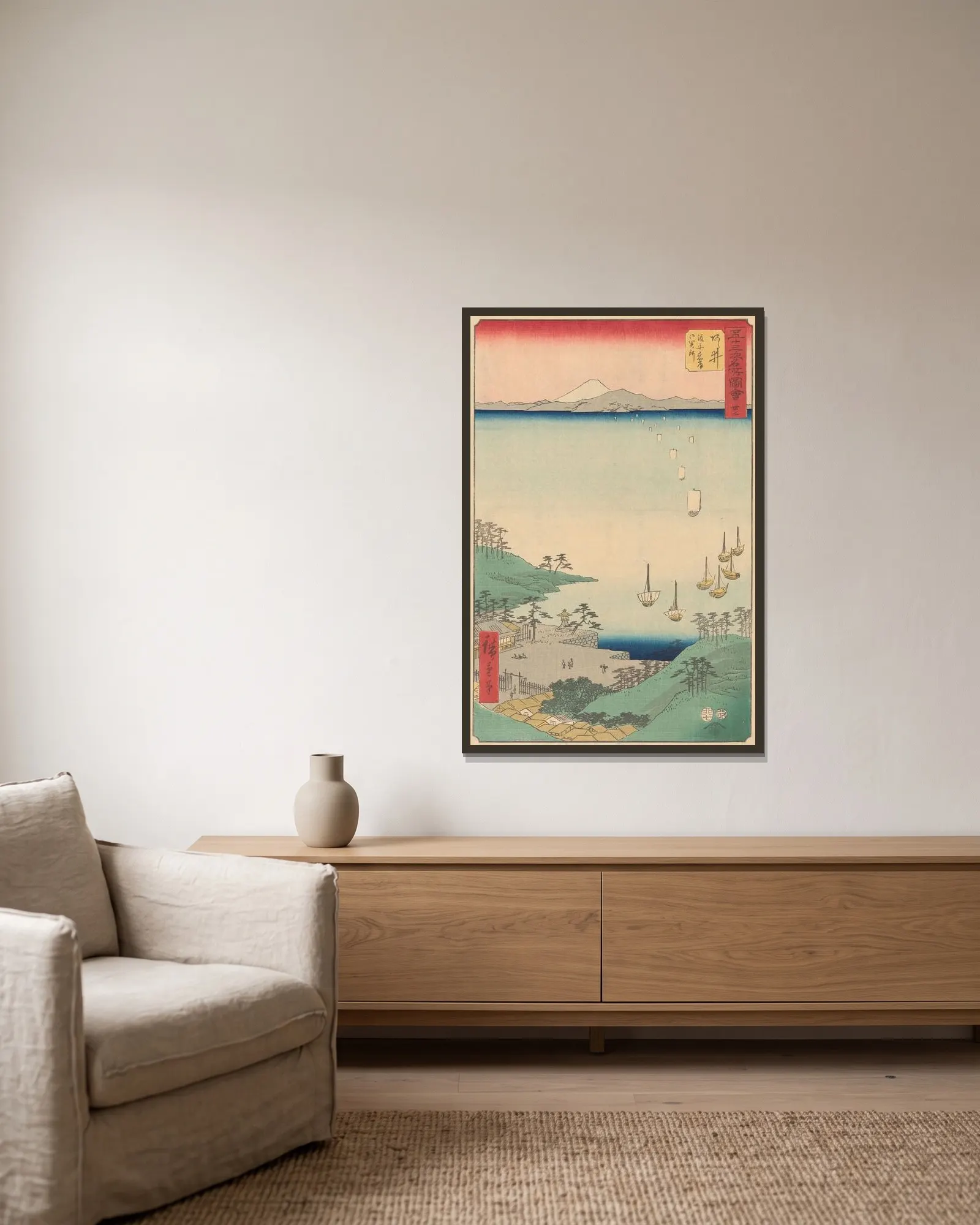 Arai av Utagawa Hiroshige inramad på en vägg