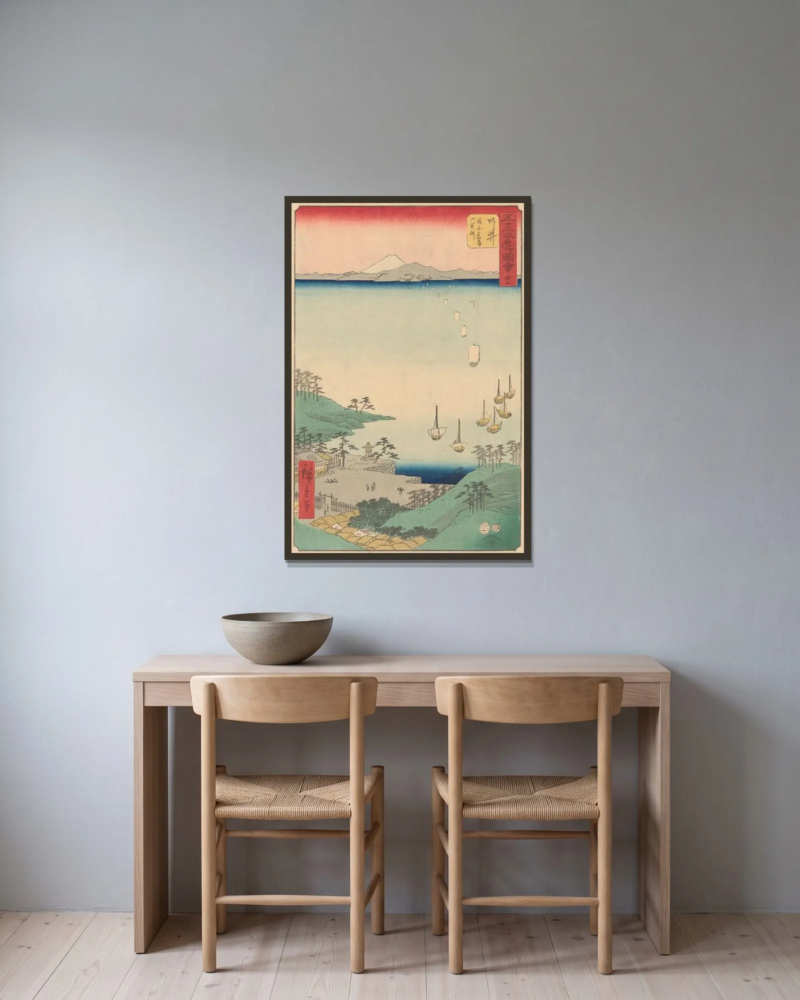 Arai av Utagawa Hiroshige inramad på en vägg
