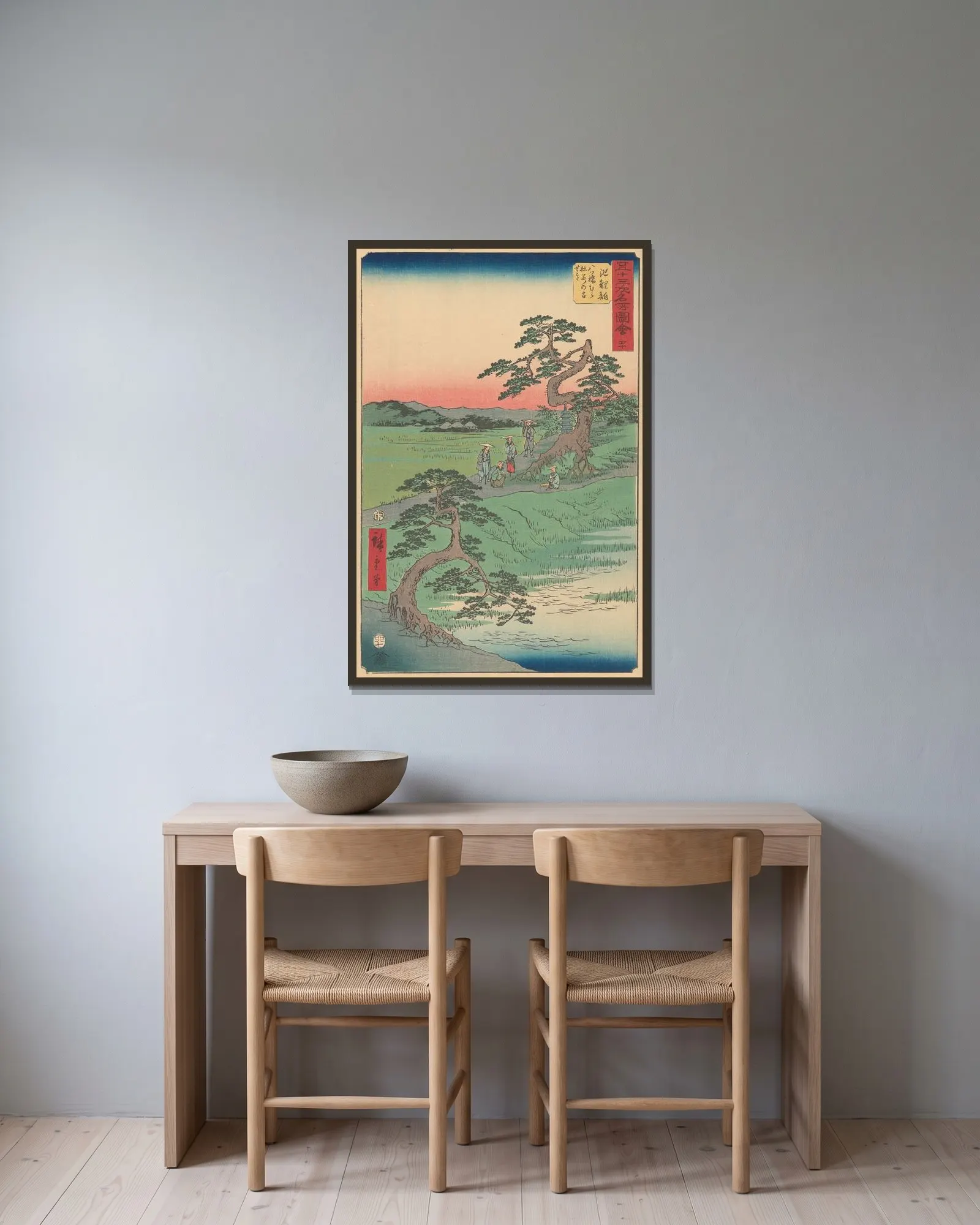 Chiriu, 1855 av Utagawa Hiroshige inramad på en vägg