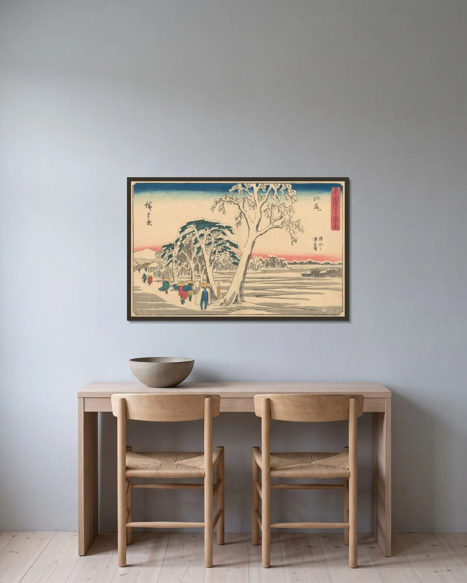 Ejiri av Utagawa Hiroshige inramad på en vägg