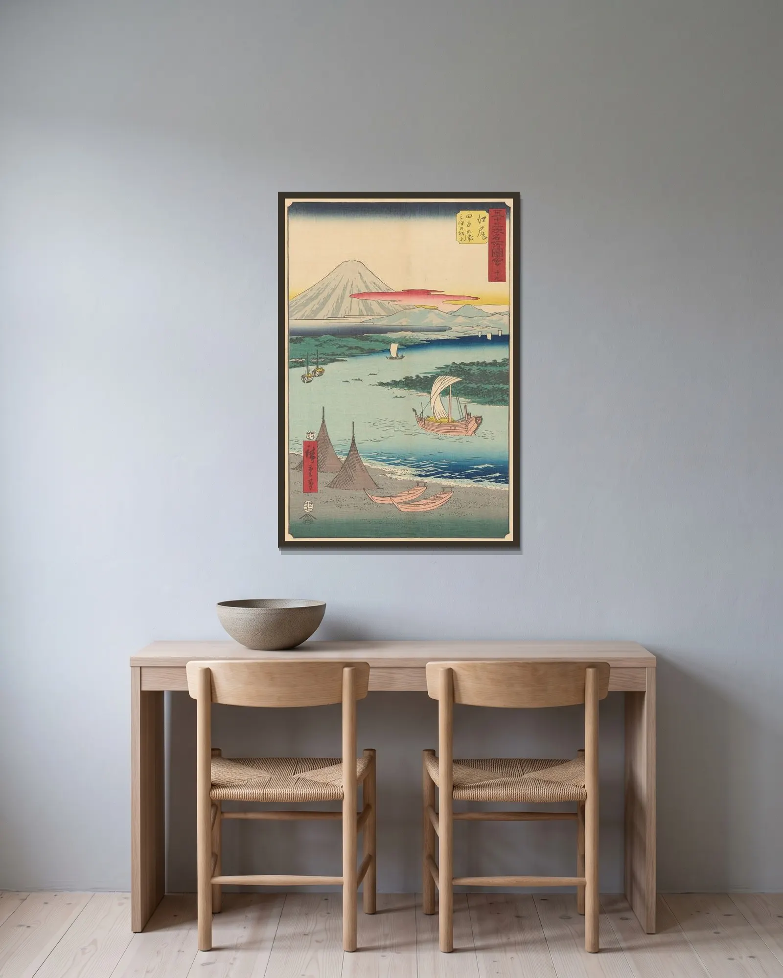 Ejiri av Utagawa Hiroshige inramad på en vägg