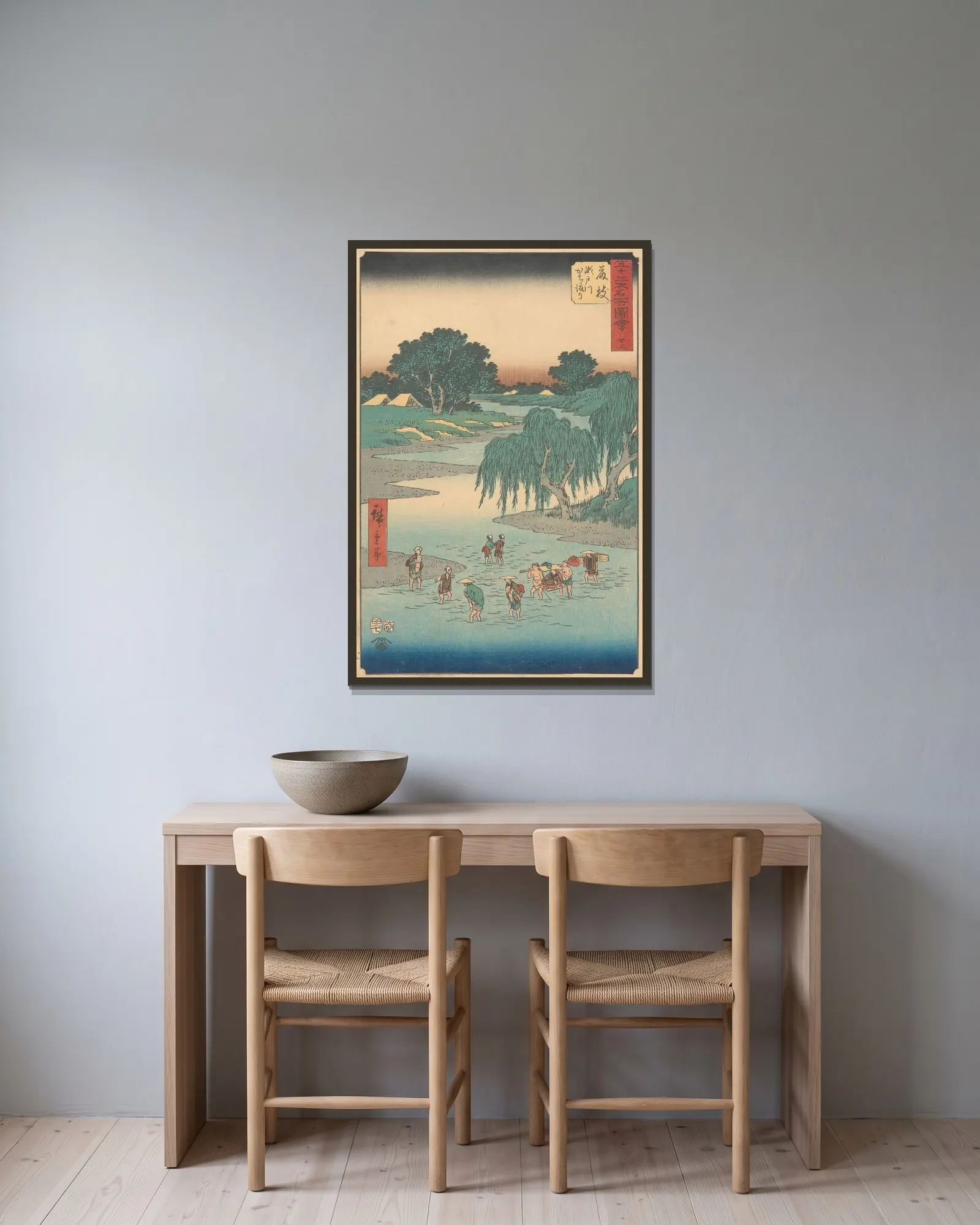Fujieda av Utagawa Hiroshige inramad på en vägg