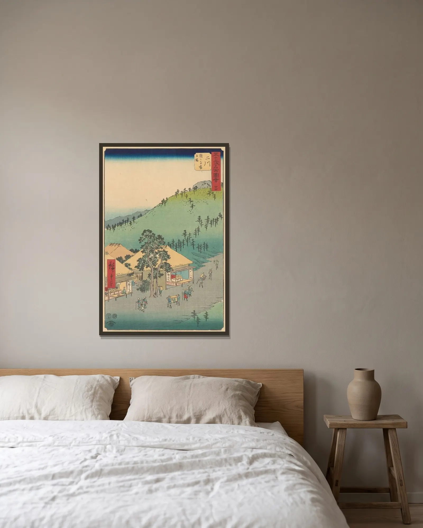 Futagawa, 1855 av Utagawa Hiroshige inramad på en vägg
