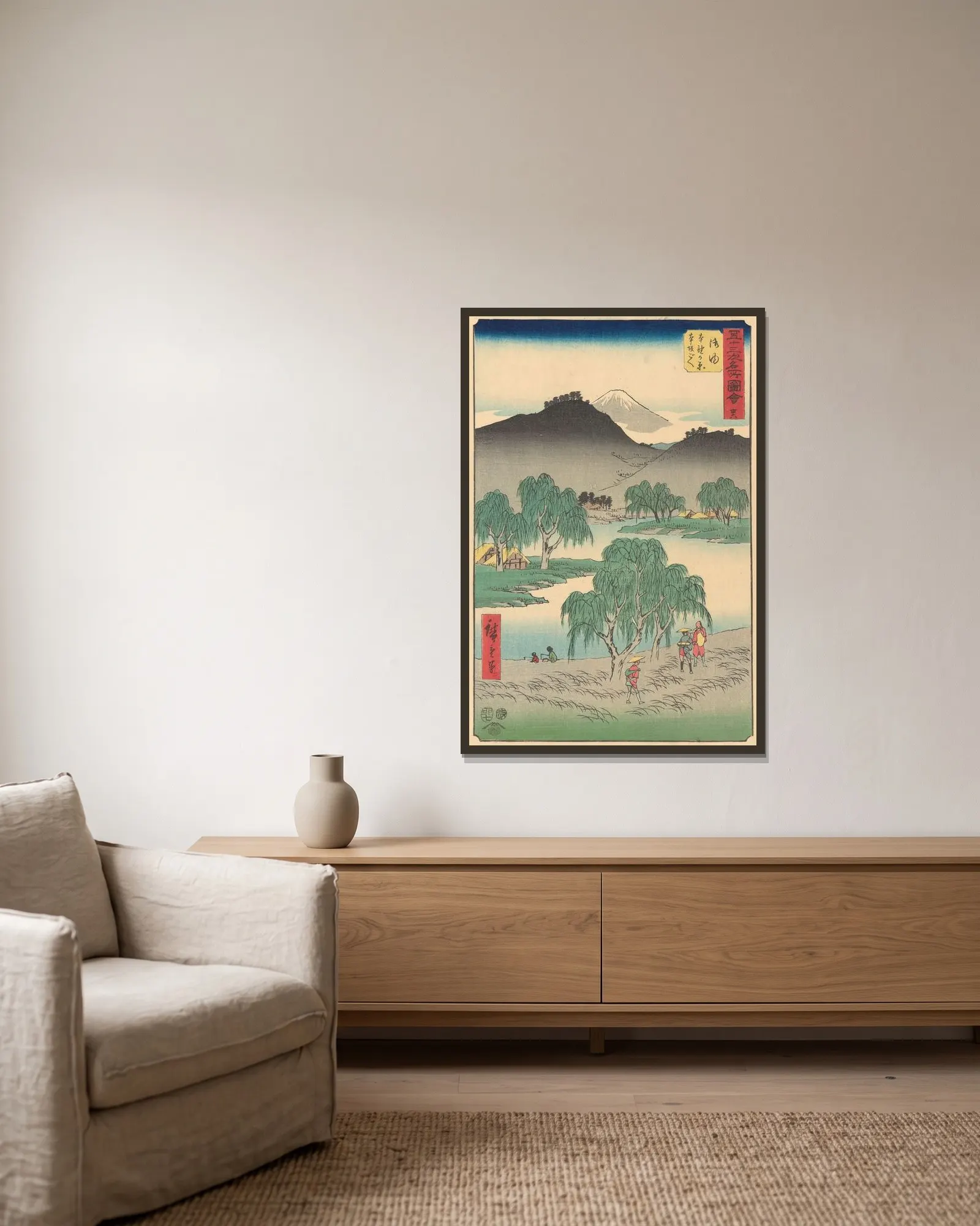 Goyu av Utagawa Hiroshige inramad på en vägg