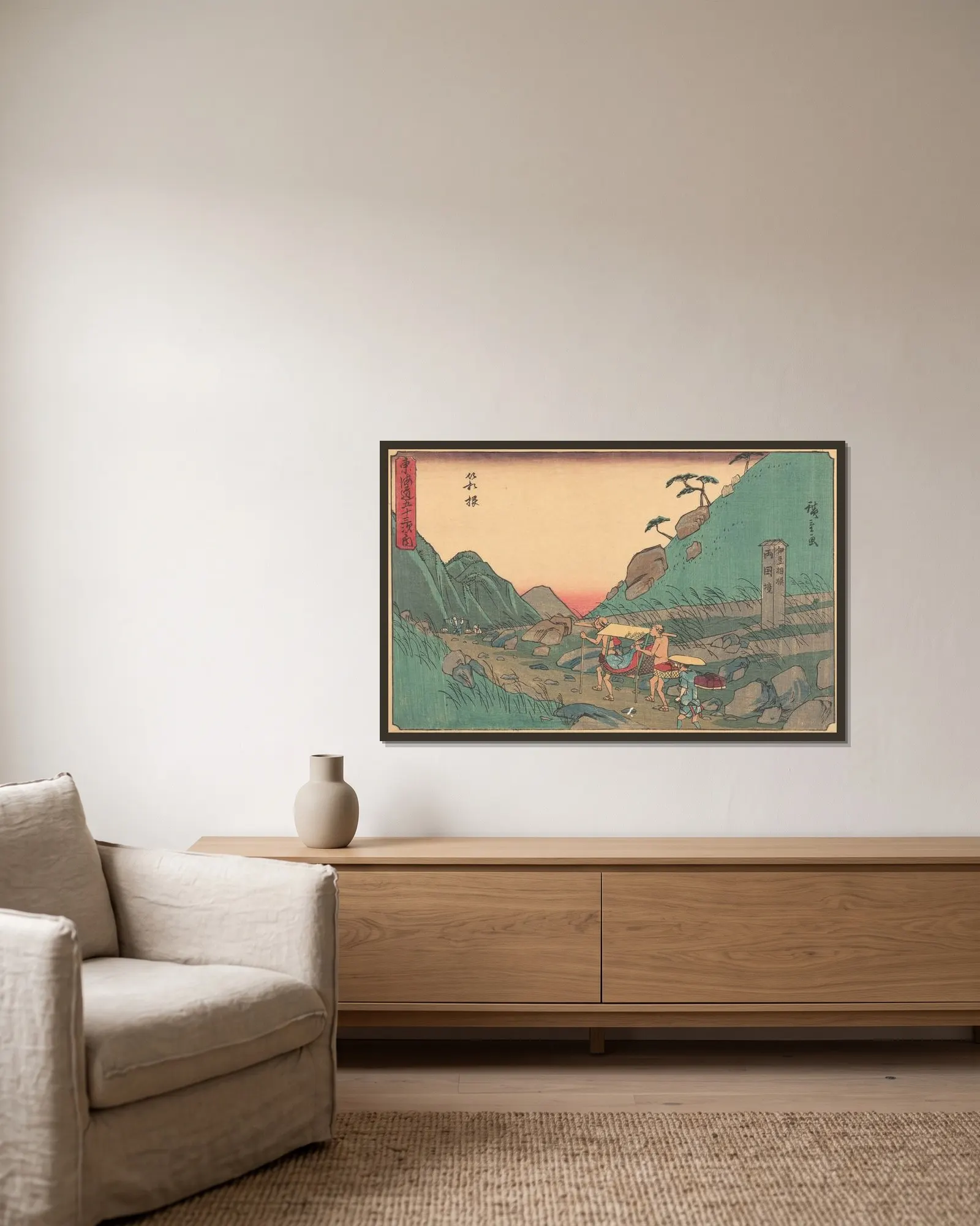Hakone, 1841 av Utagawa Hiroshige inramad på en vägg