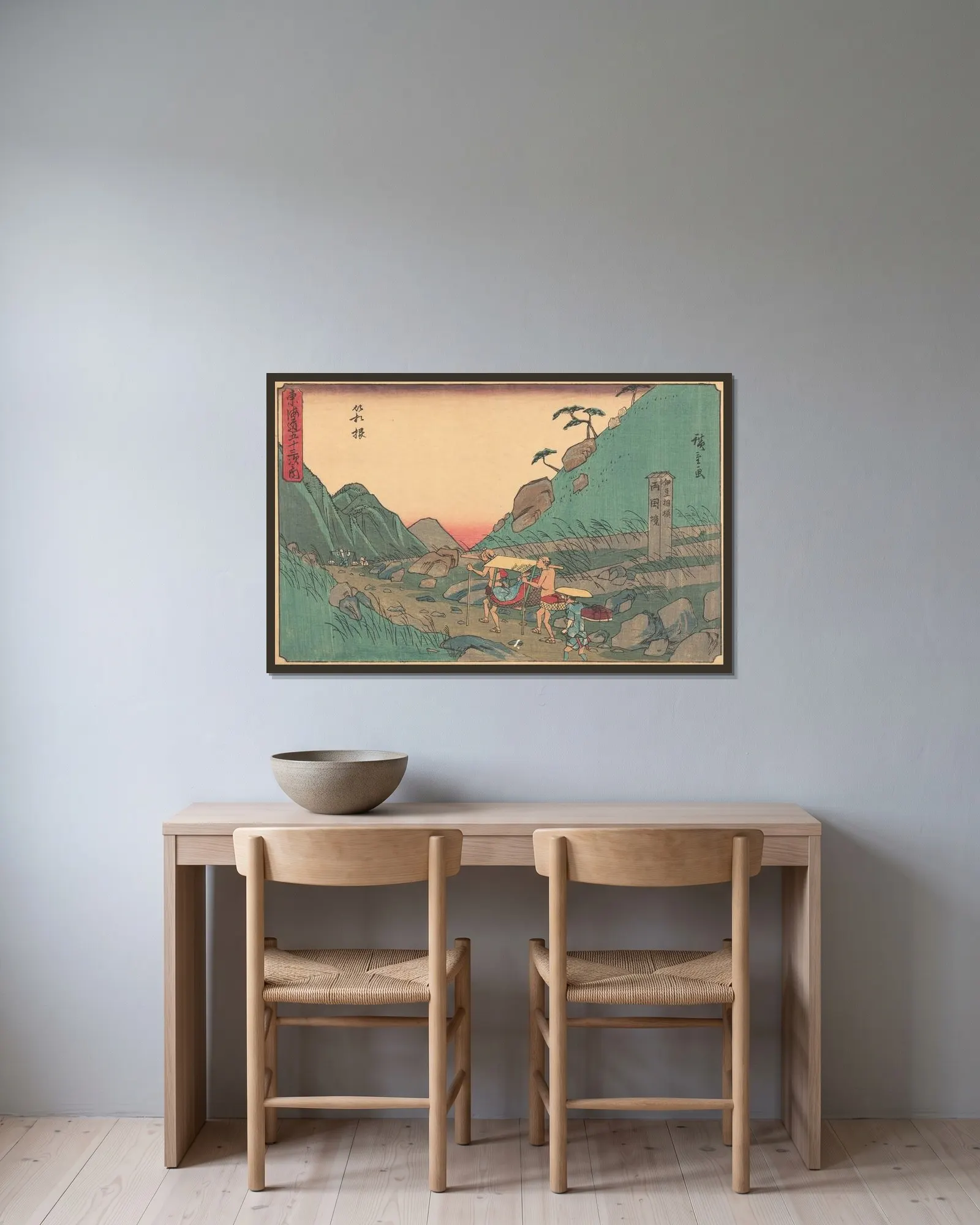 Hakone, 1841 av Utagawa Hiroshige inramad på en vägg