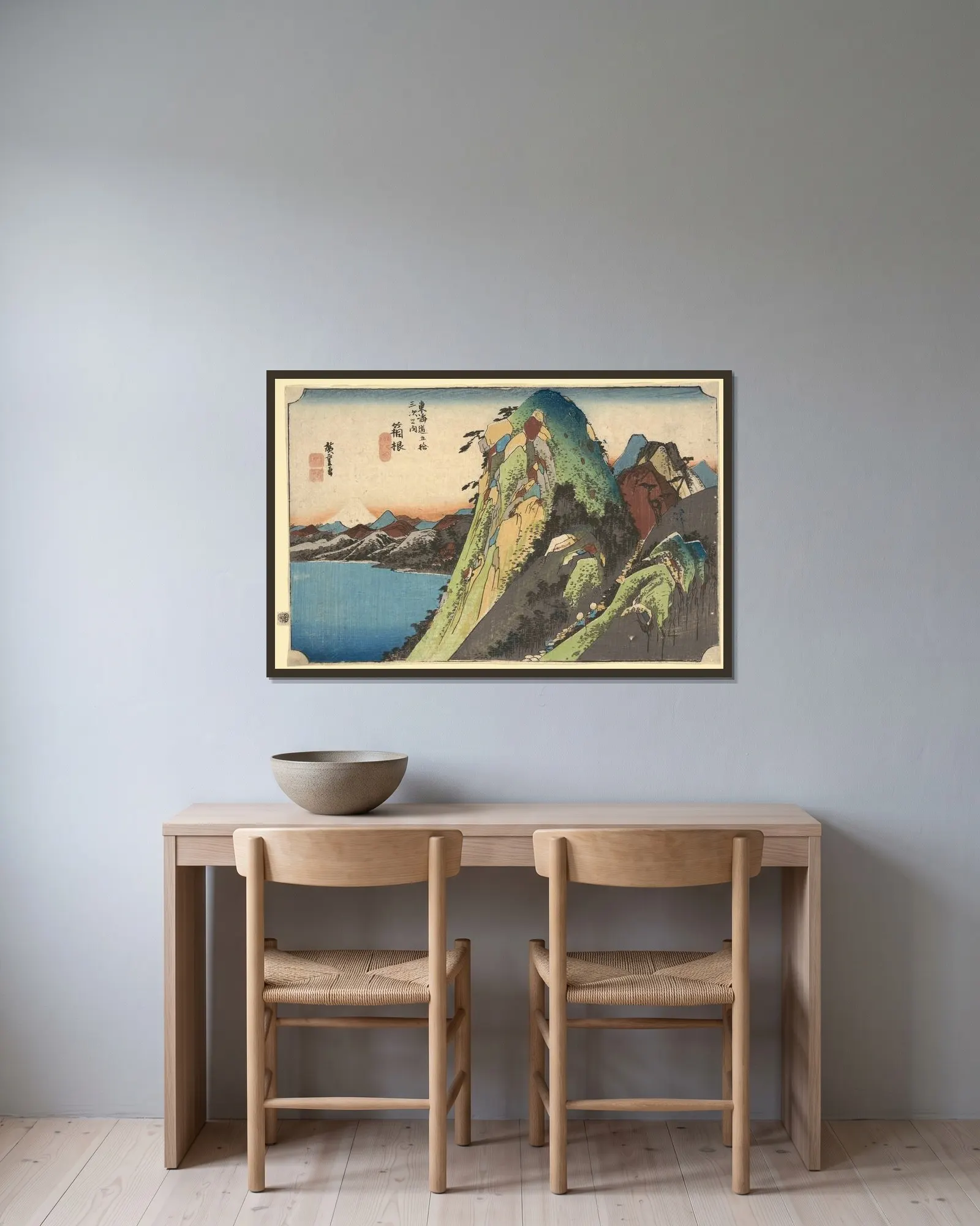 Hakone; The Lake (Kosui) av Utagawa Hiroshige inramad på en vägg