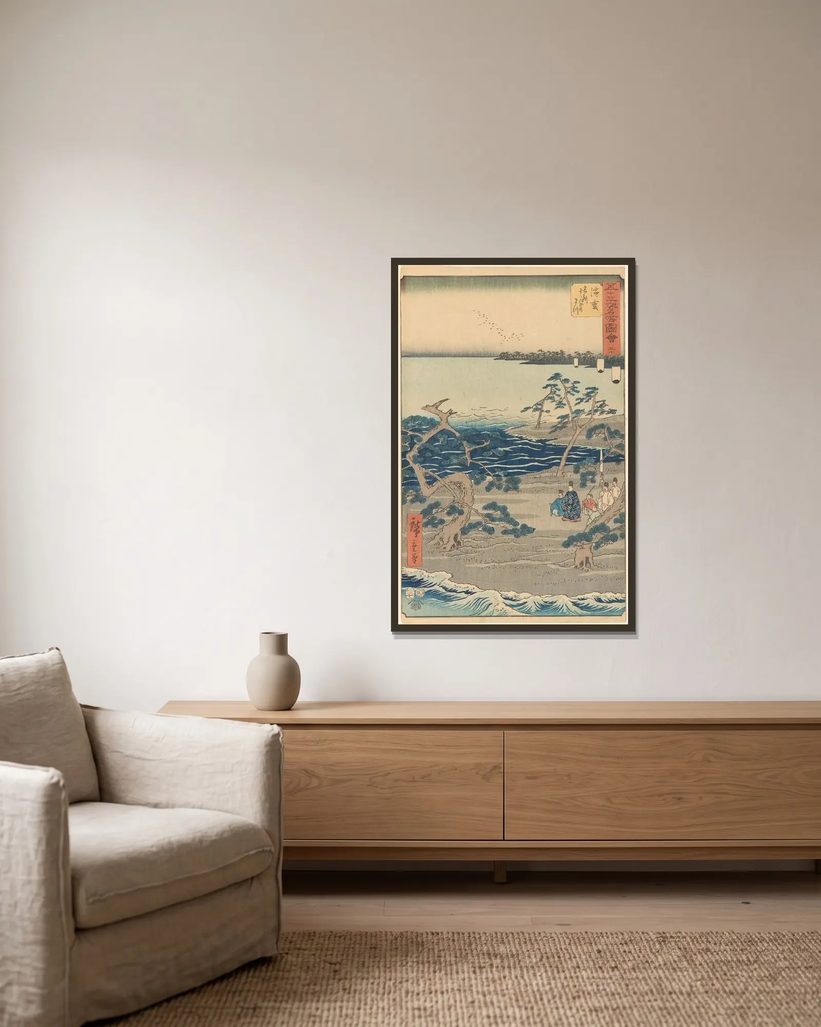 Hamamatsu av Utagawa Hiroshige inramad på en vägg