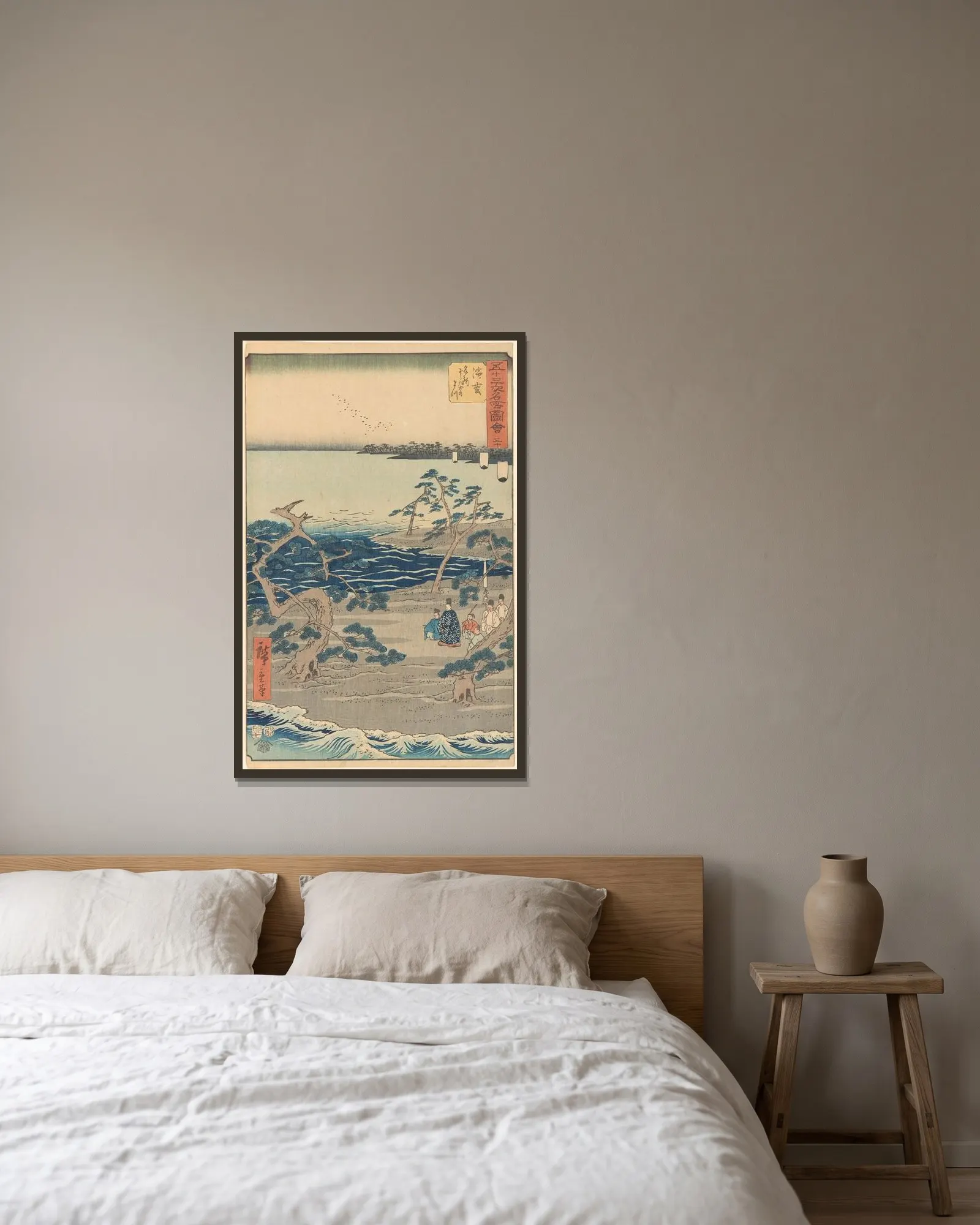 Hamamatsu av Utagawa Hiroshige inramad på en vägg