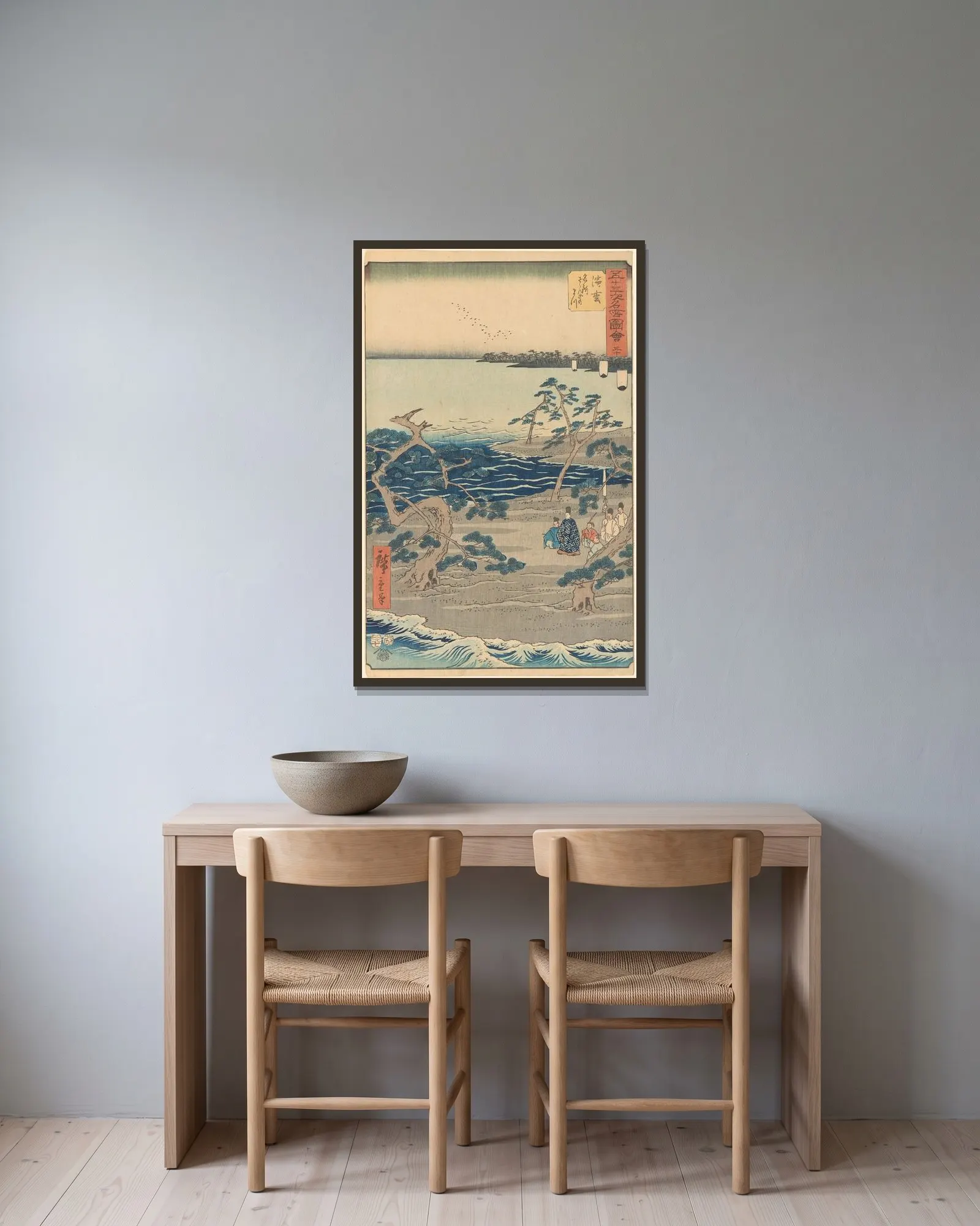 Hamamatsu av Utagawa Hiroshige inramad på en vägg
