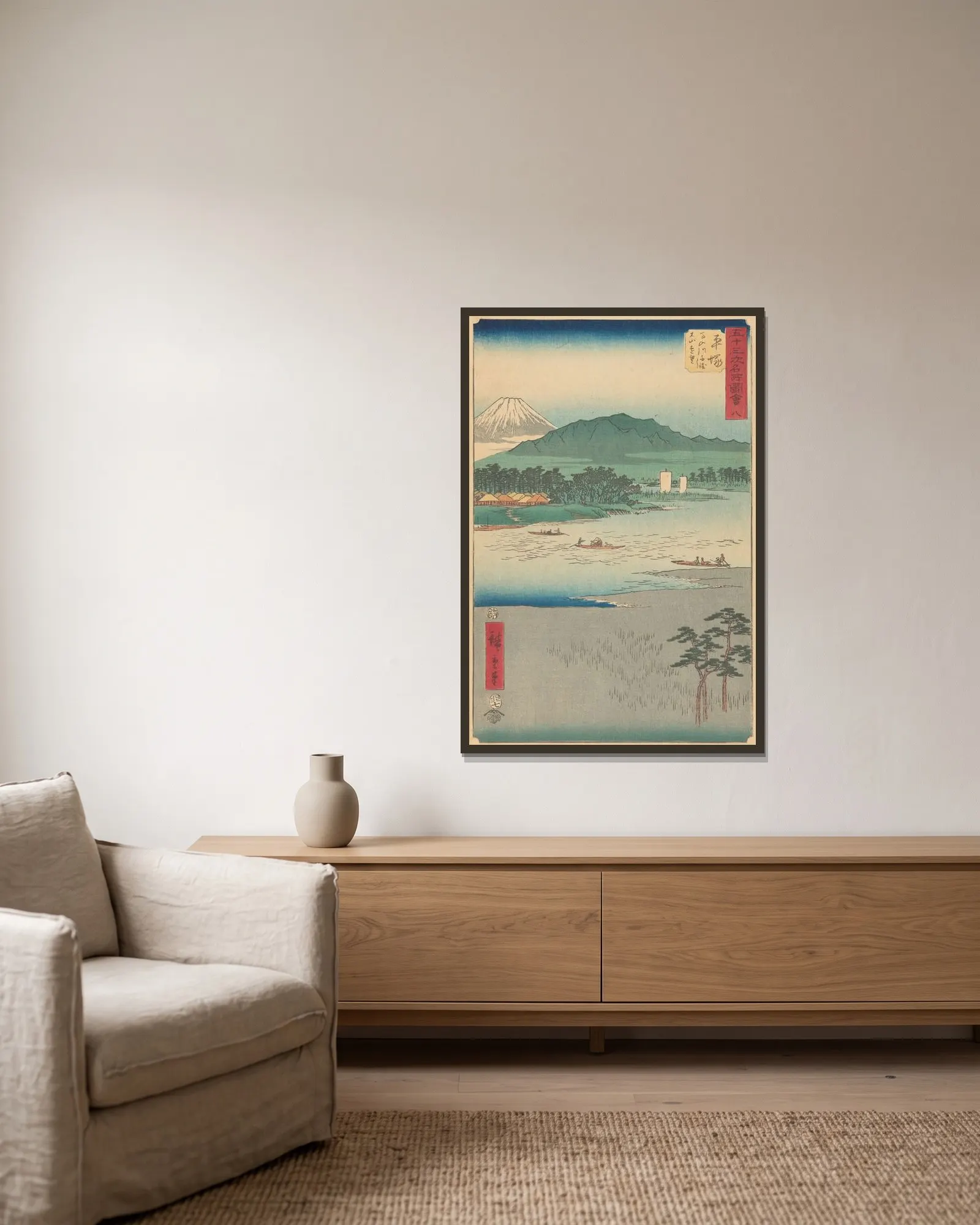 Hiratsuka av Utagawa Hiroshige inramad på en vägg