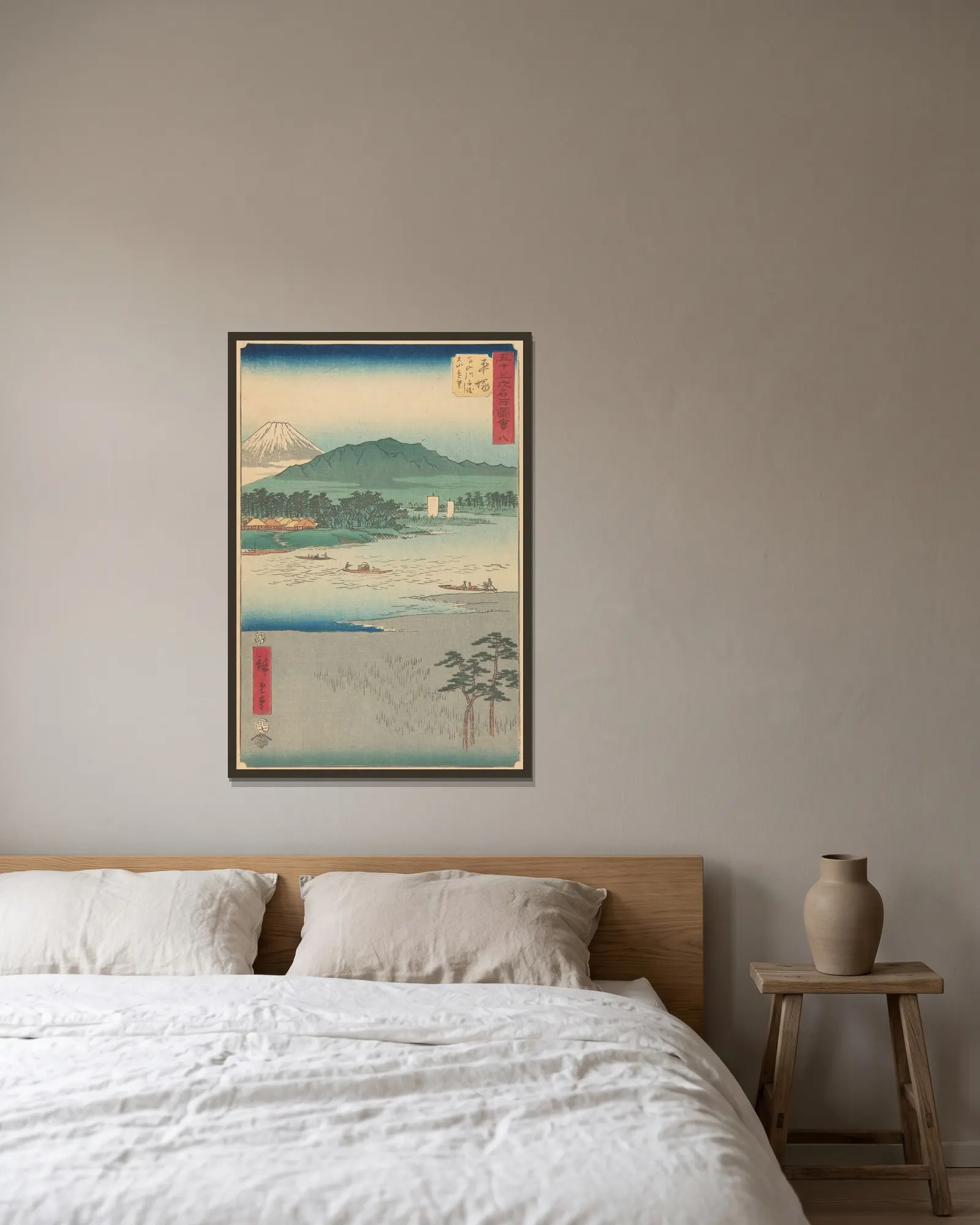 Hiratsuka av Utagawa Hiroshige inramad på en vägg