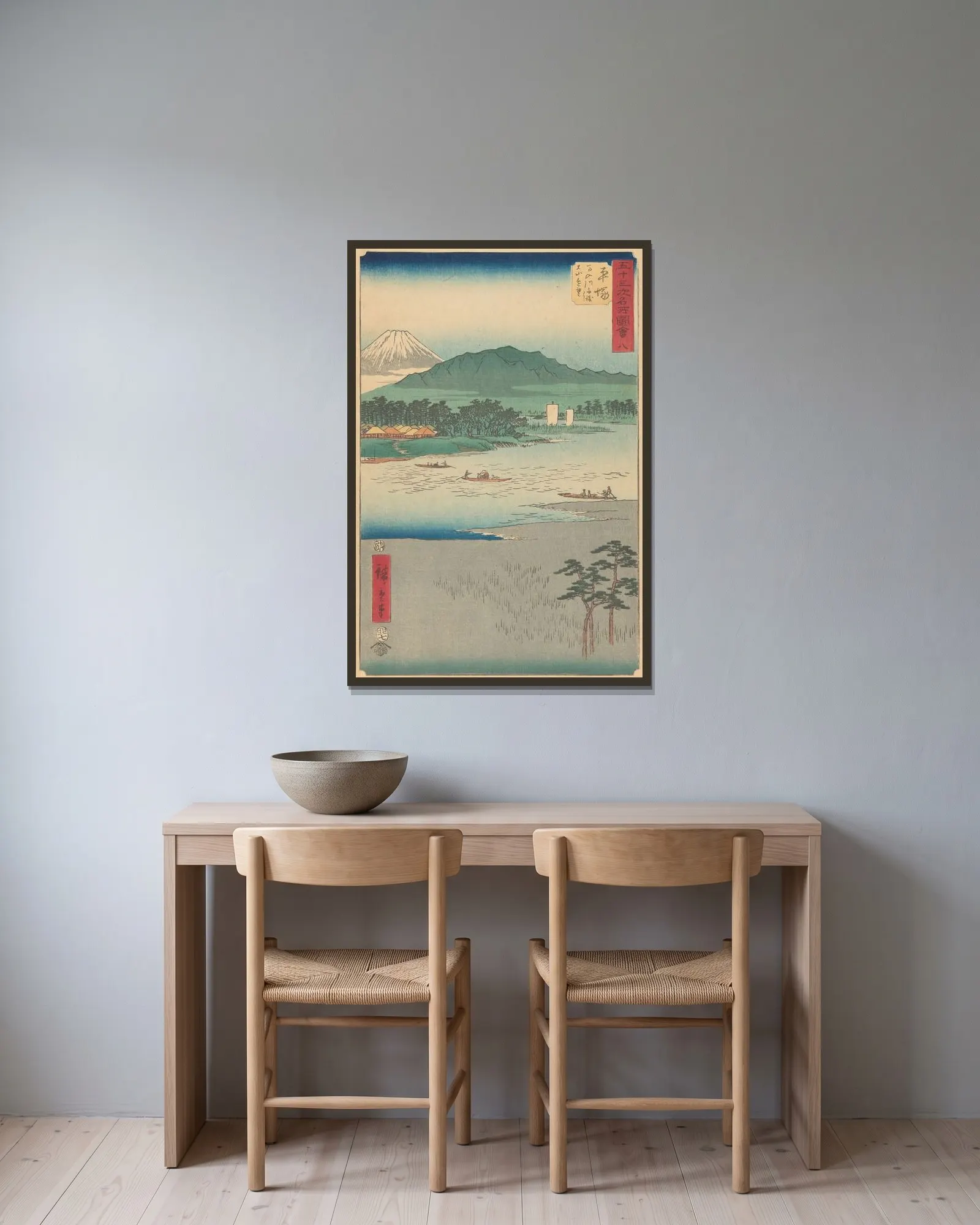 Hiratsuka av Utagawa Hiroshige inramad på en vägg