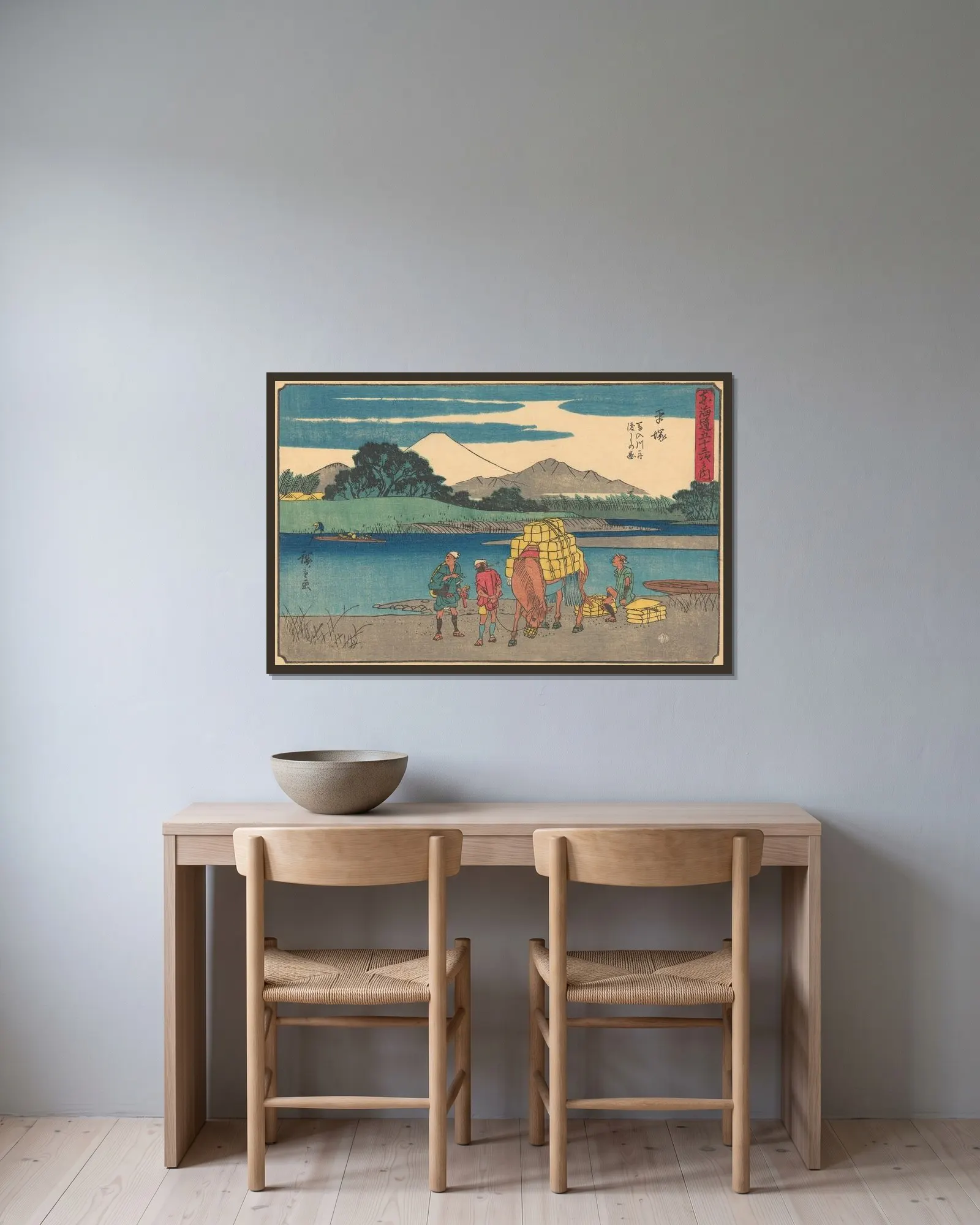 Hiratsuku av Utagawa Hiroshige inramad på en vägg