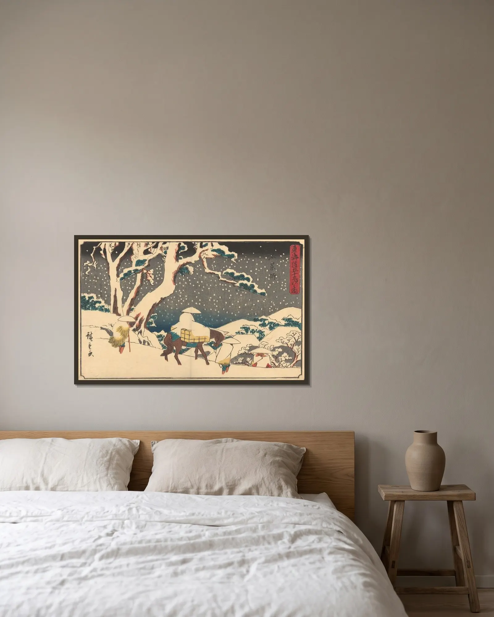 Ishiyakushi, 1841 av Utagawa Hiroshige inramad på en vägg