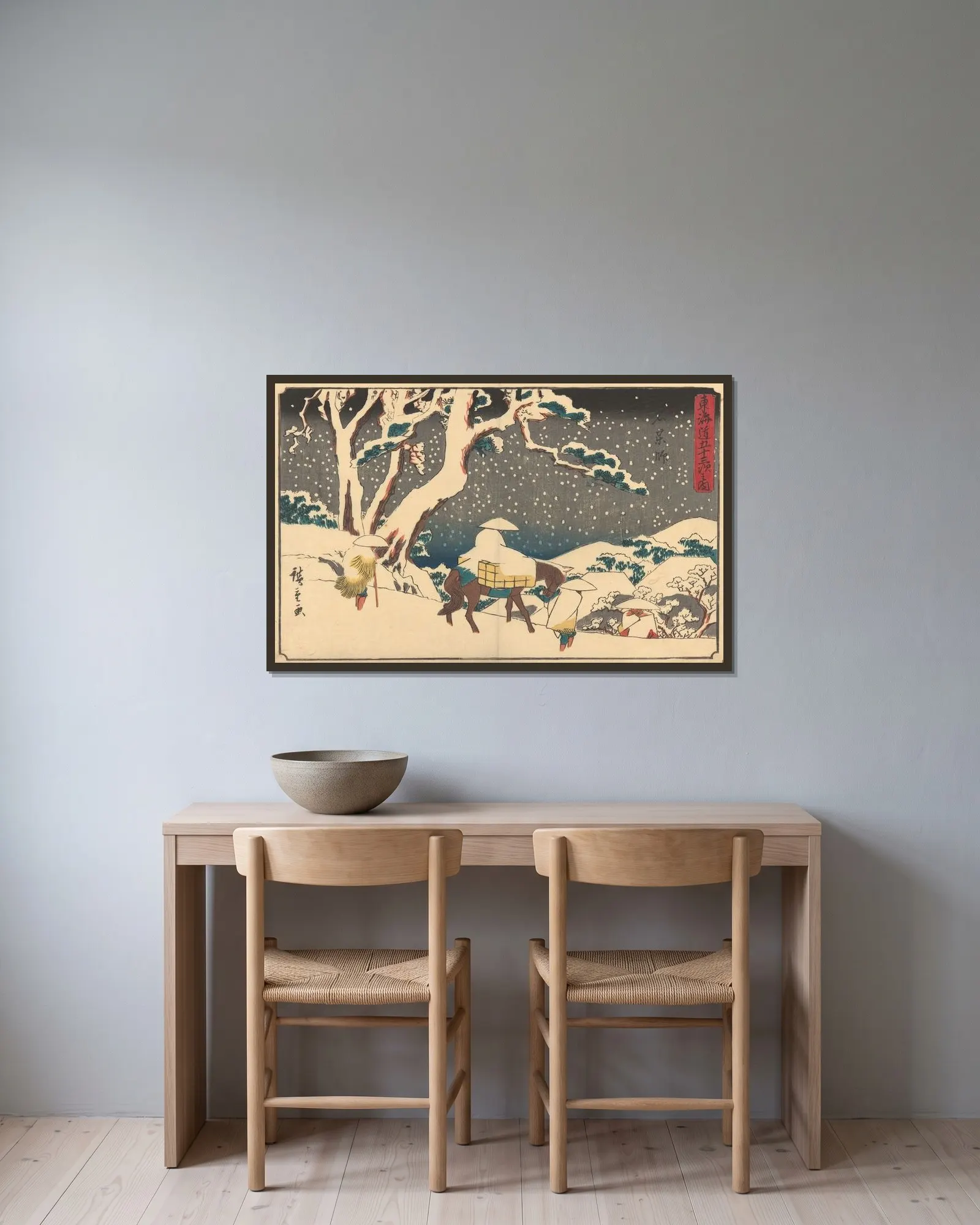 Ishiyakushi, 1841 av Utagawa Hiroshige inramad på en vägg