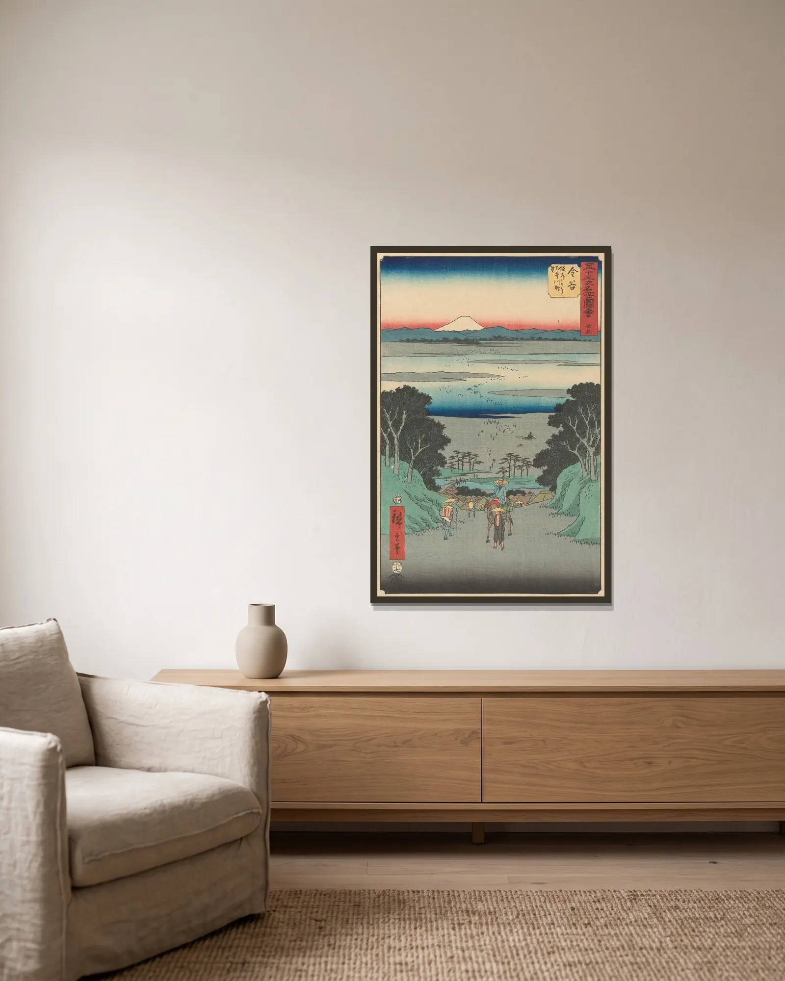 Kanaya av Utagawa Hiroshige inramad på en vägg