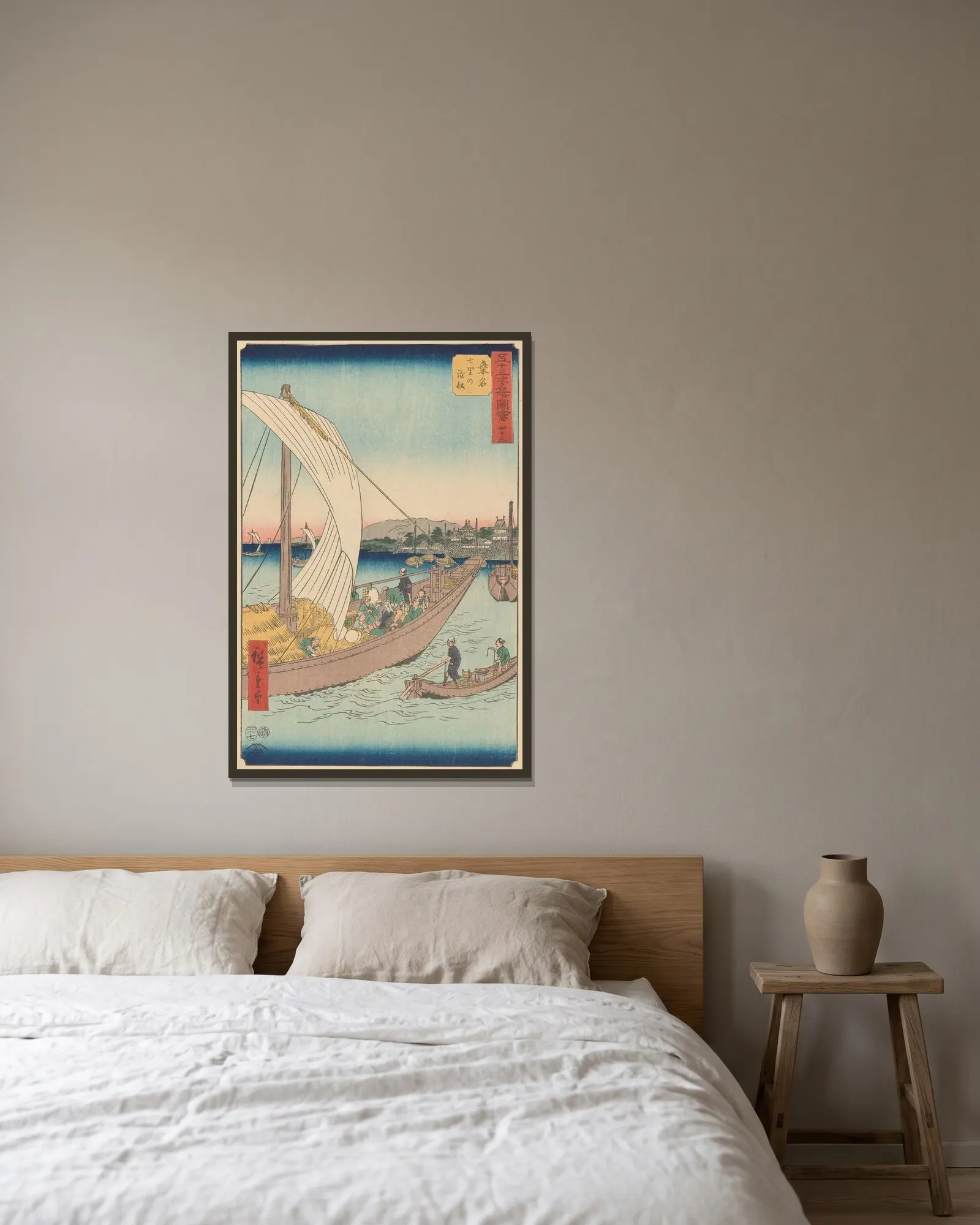 Kuwana av Utagawa Hiroshige inramad på en vägg
