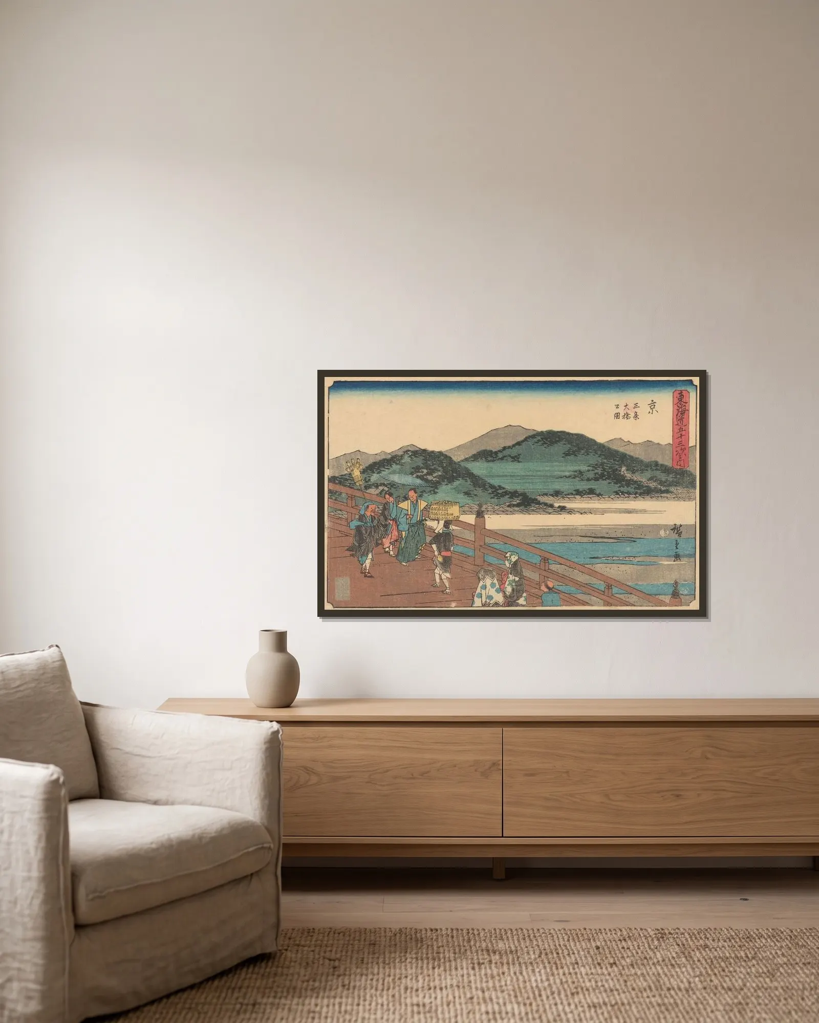 Kyoto av Utagawa Hiroshige inramad på en vägg