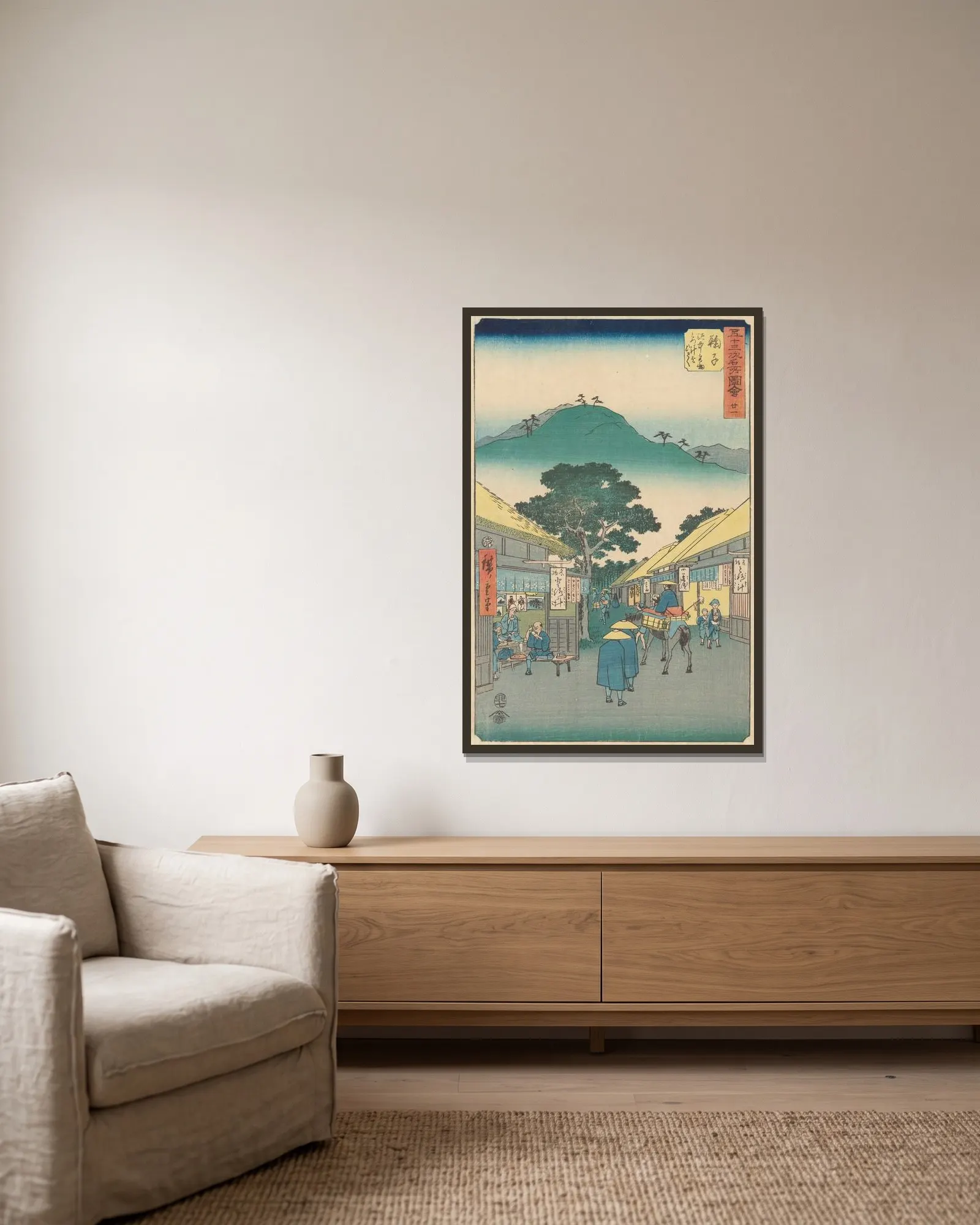 Mariko av Utagawa Hiroshige inramad på en vägg