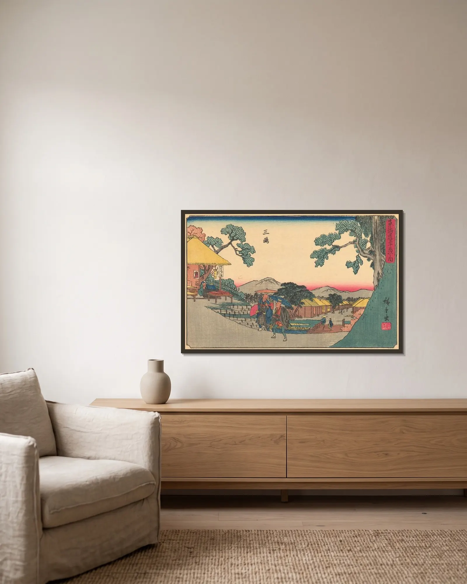 Mishima av Utagawa Hiroshige inramad på en vägg
