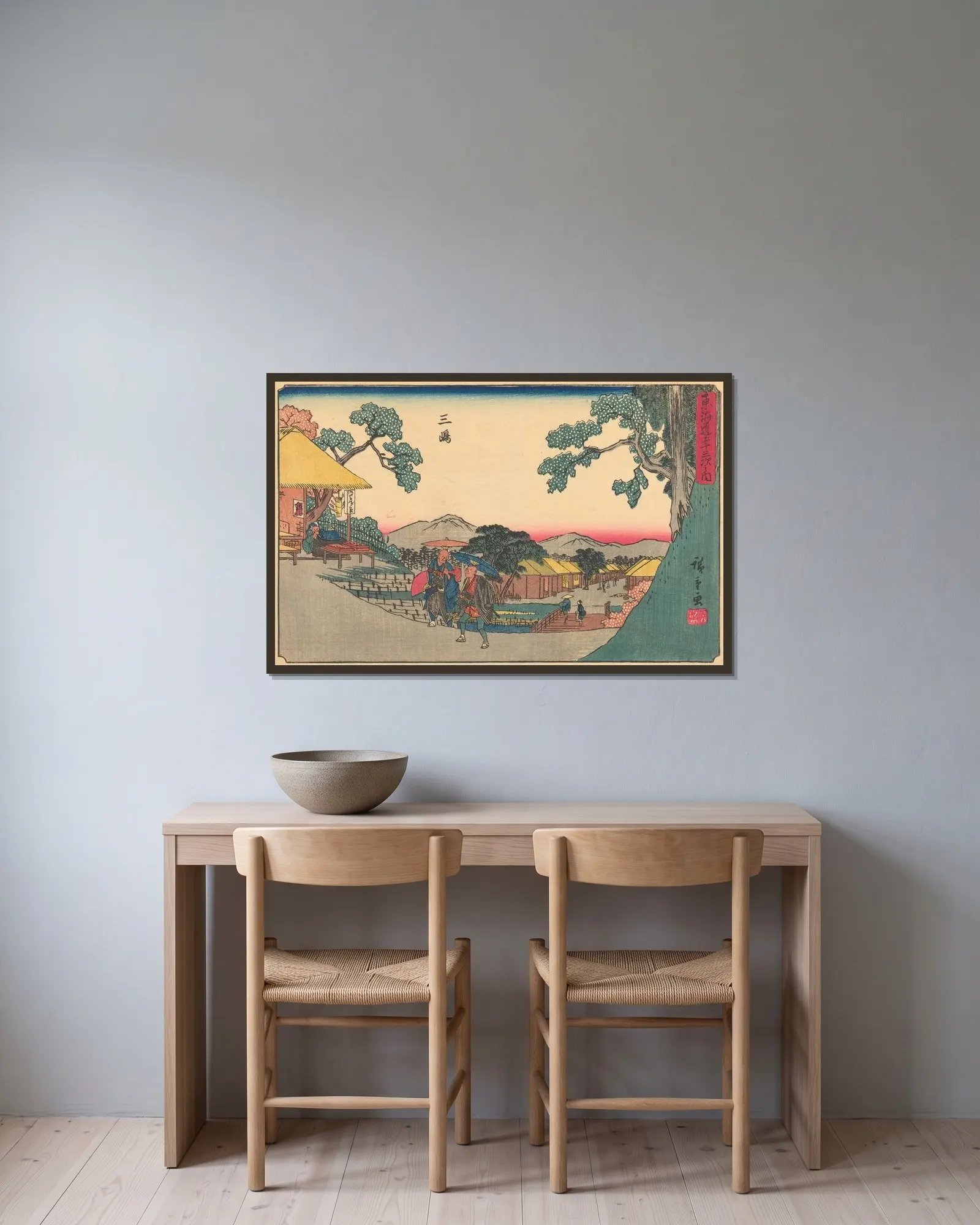 Mishima av Utagawa Hiroshige inramad på en vägg
