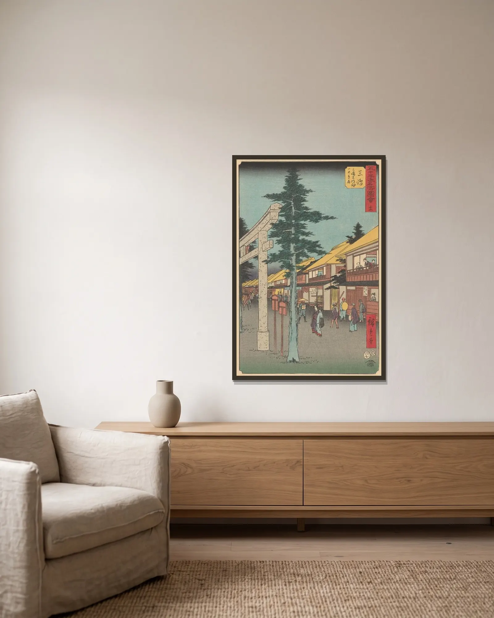 Mishima av Utagawa Hiroshige inramad på en vägg