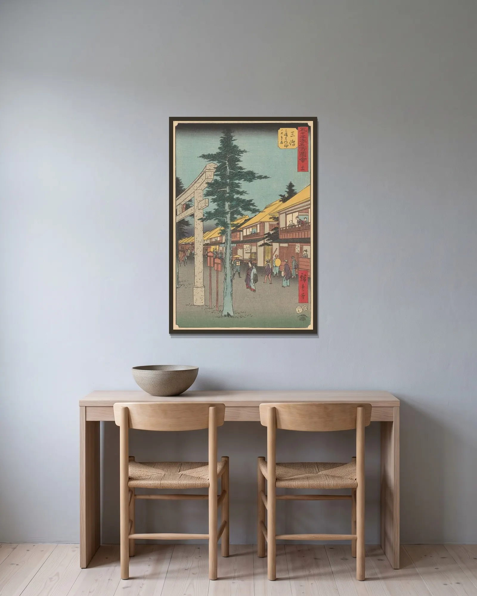 Mishima av Utagawa Hiroshige inramad på en vägg