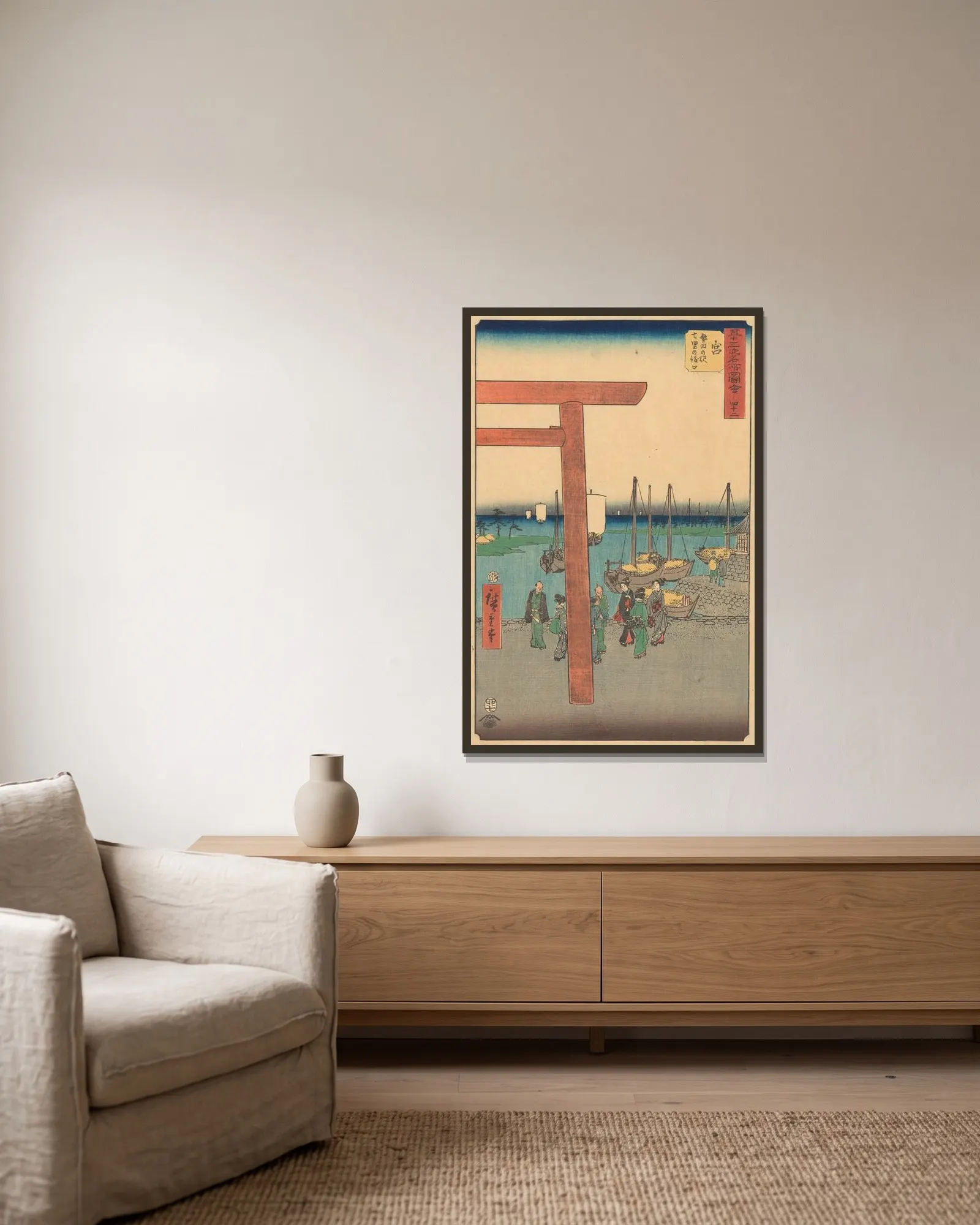 Miya av Utagawa Hiroshige inramad på en vägg