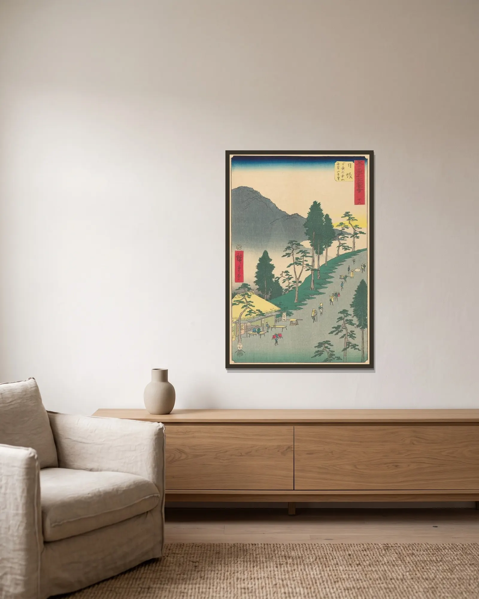 Nissaka av Utagawa Hiroshige inramad på en vägg