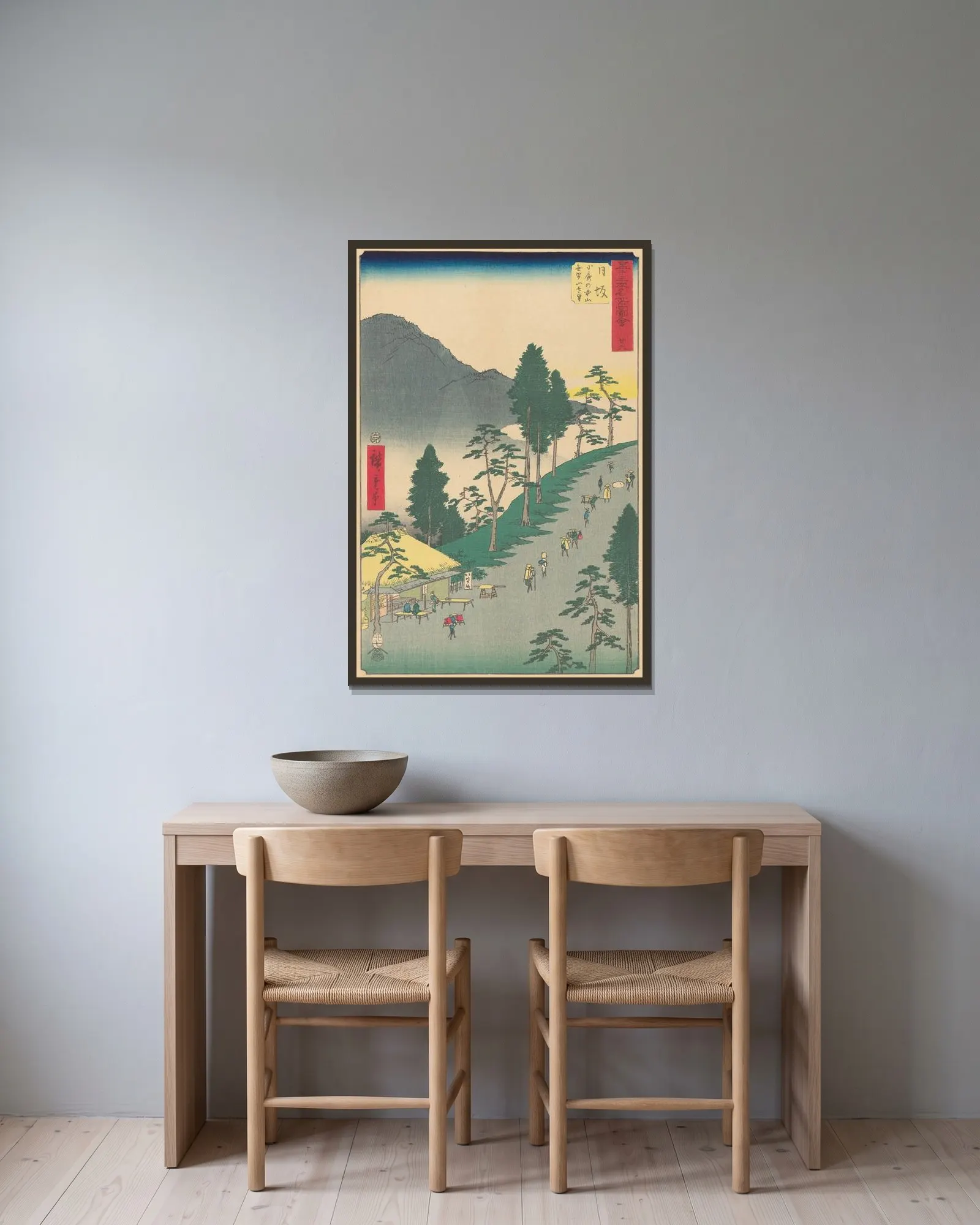 Nissaka av Utagawa Hiroshige inramad på en vägg