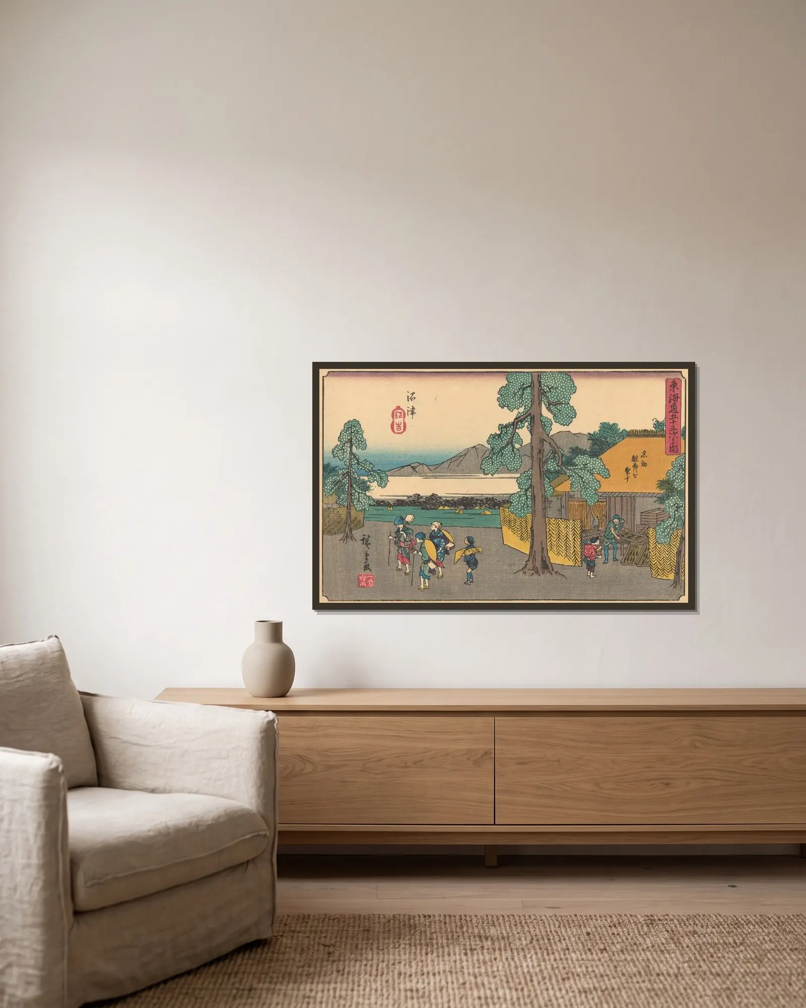 Numazu av Utagawa Hiroshige inramad på en vägg