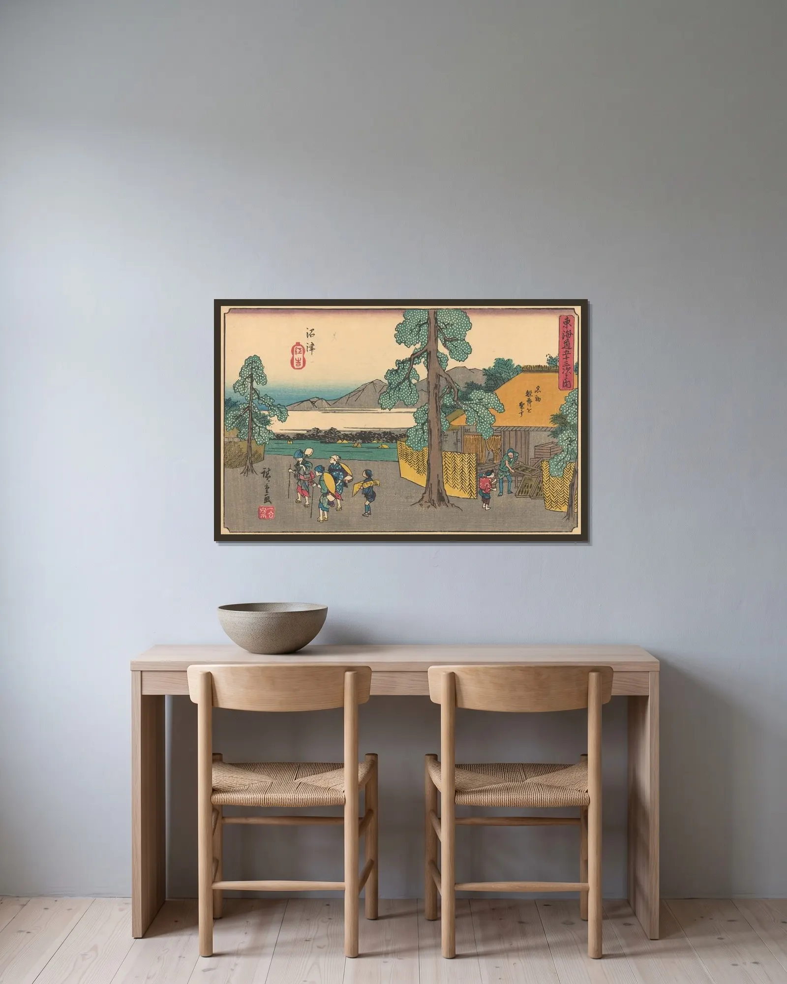 Numazu av Utagawa Hiroshige inramad på en vägg