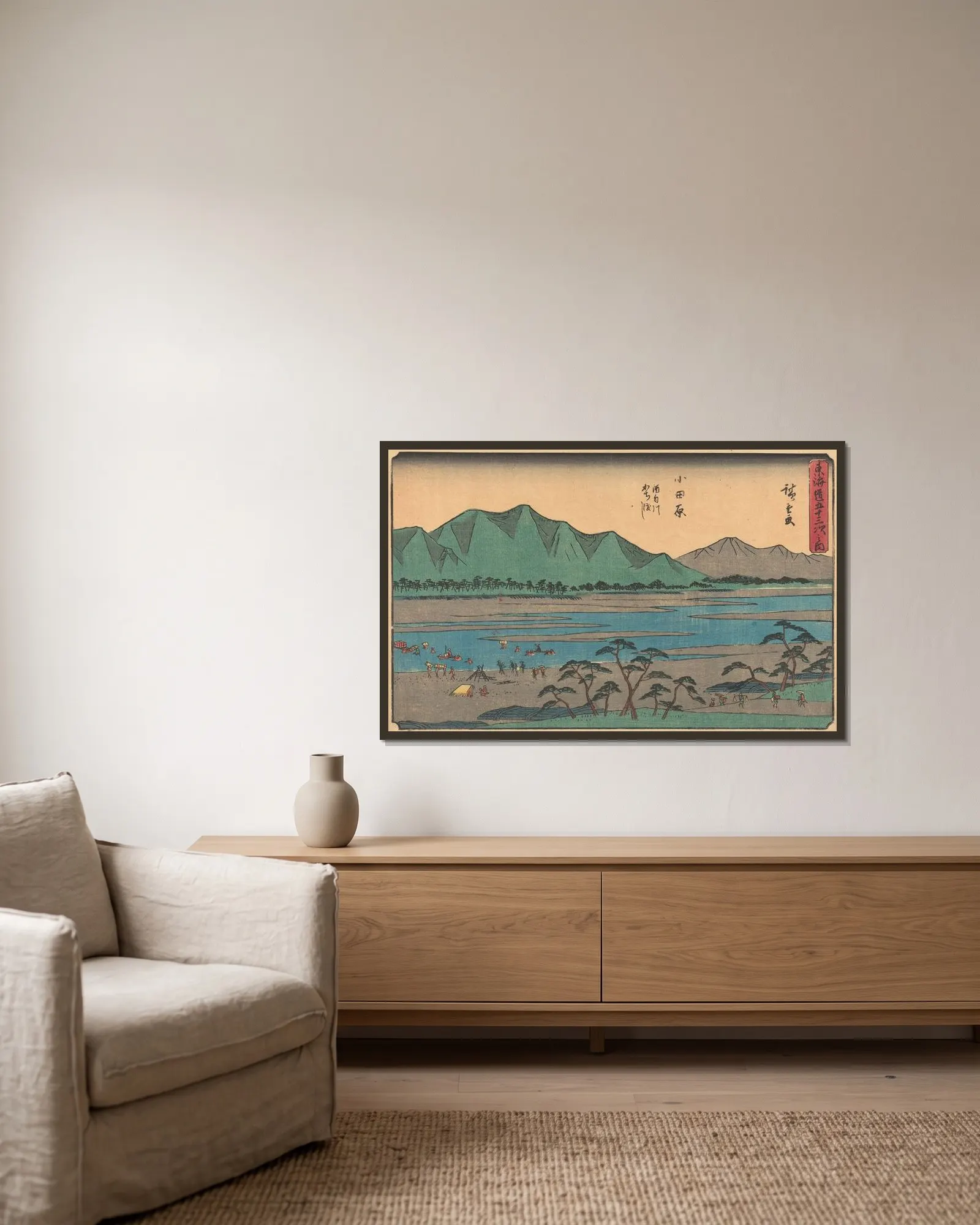 Odawara, 1841 av Utagawa Hiroshige inramad på en vägg