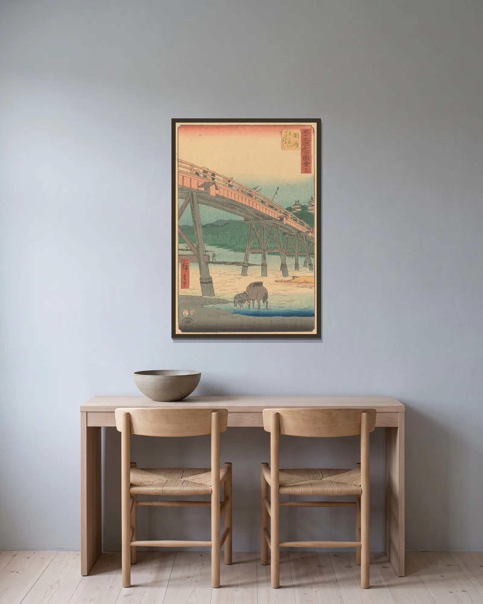 Okazaki av Utagawa Hiroshige inramad på en vägg