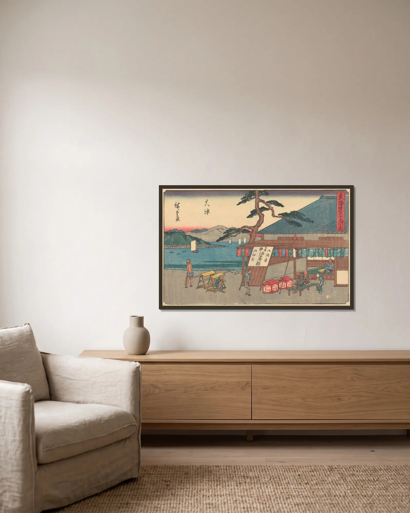 Otsu av Utagawa Hiroshige inramad på en vägg