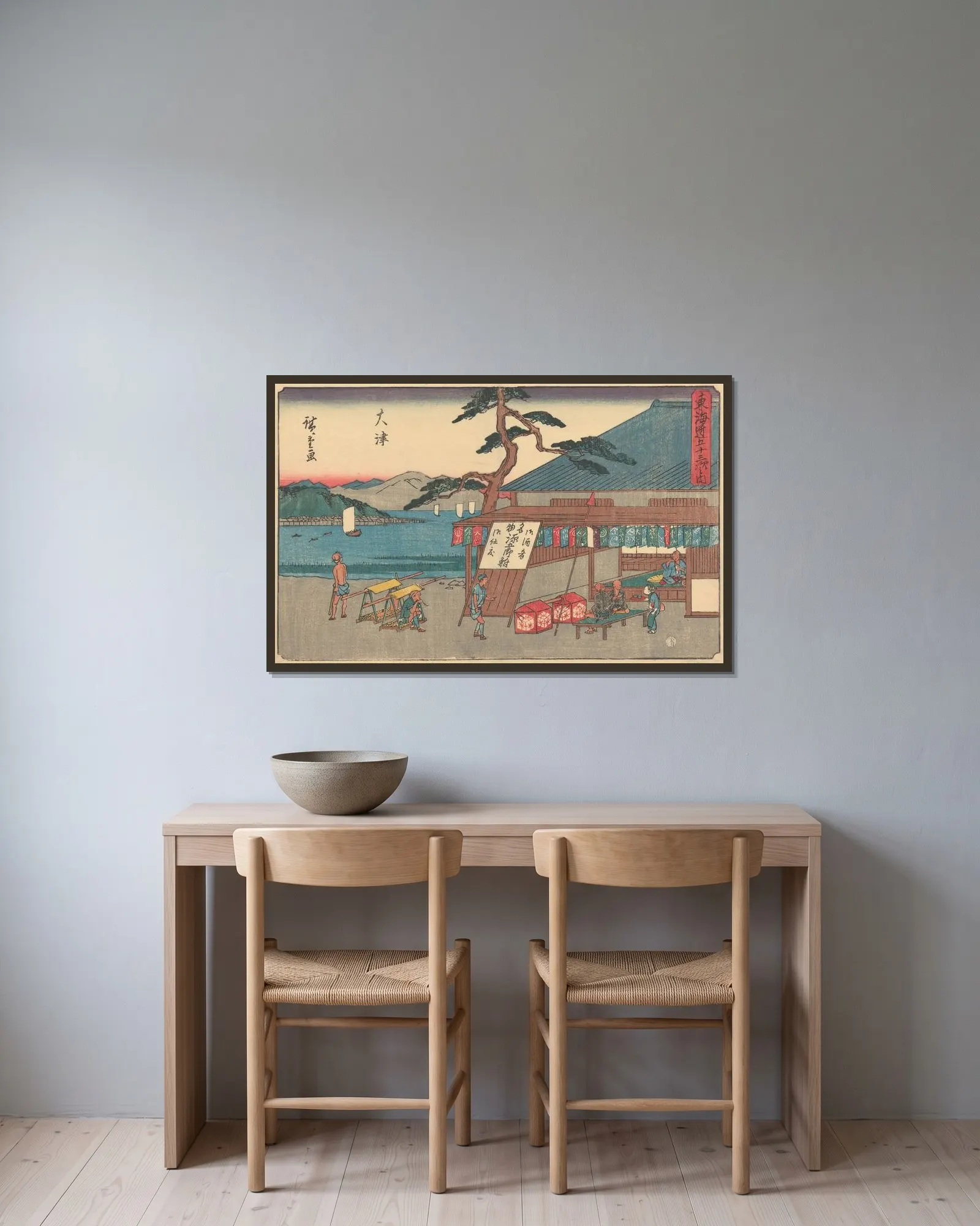 Otsu av Utagawa Hiroshige inramad på en vägg
