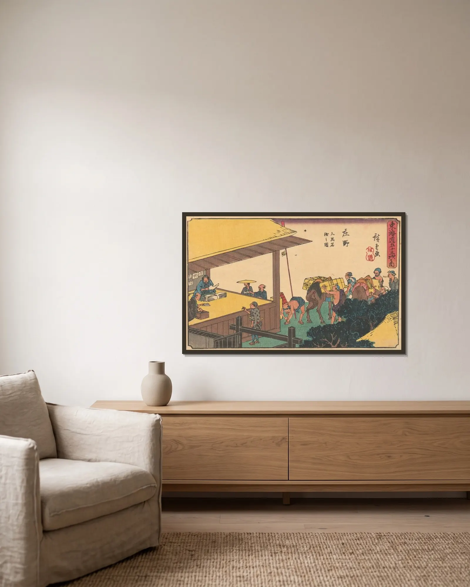 Shono av Utagawa Hiroshige inramad på en vägg