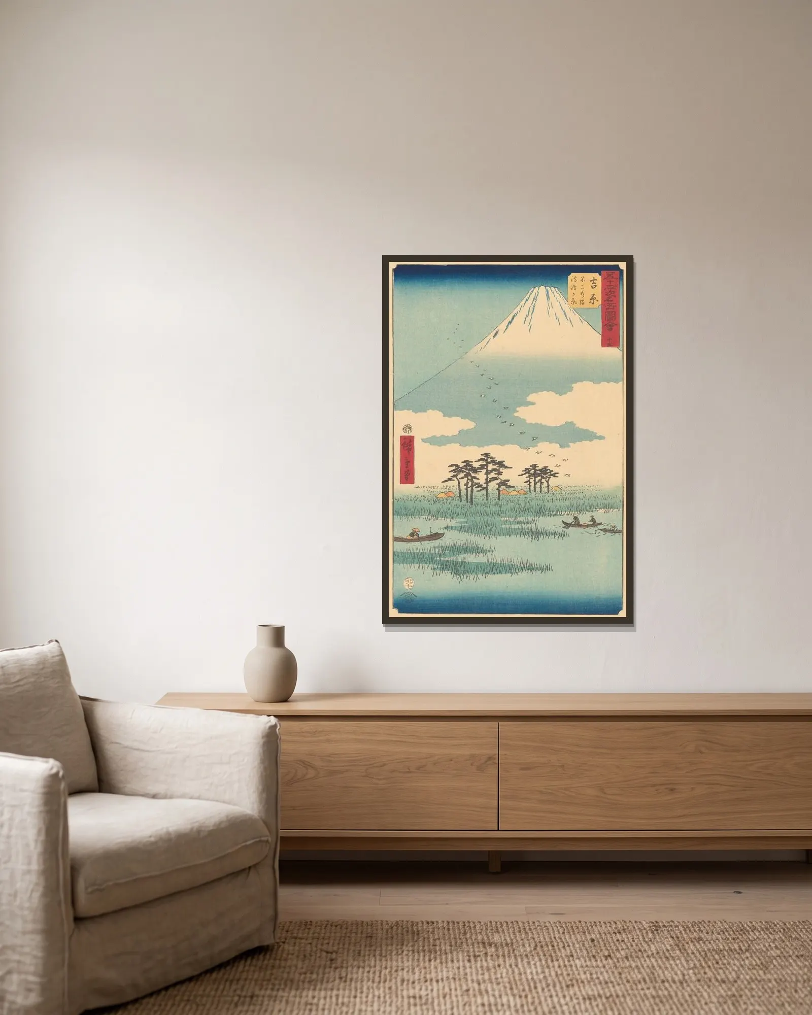 Yoshiwara av Utagawa Hiroshige inramad på en vägg