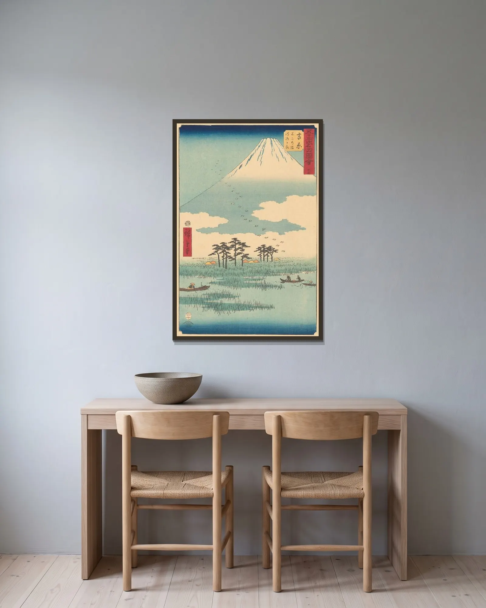 Yoshiwara av Utagawa Hiroshige inramad på en vägg