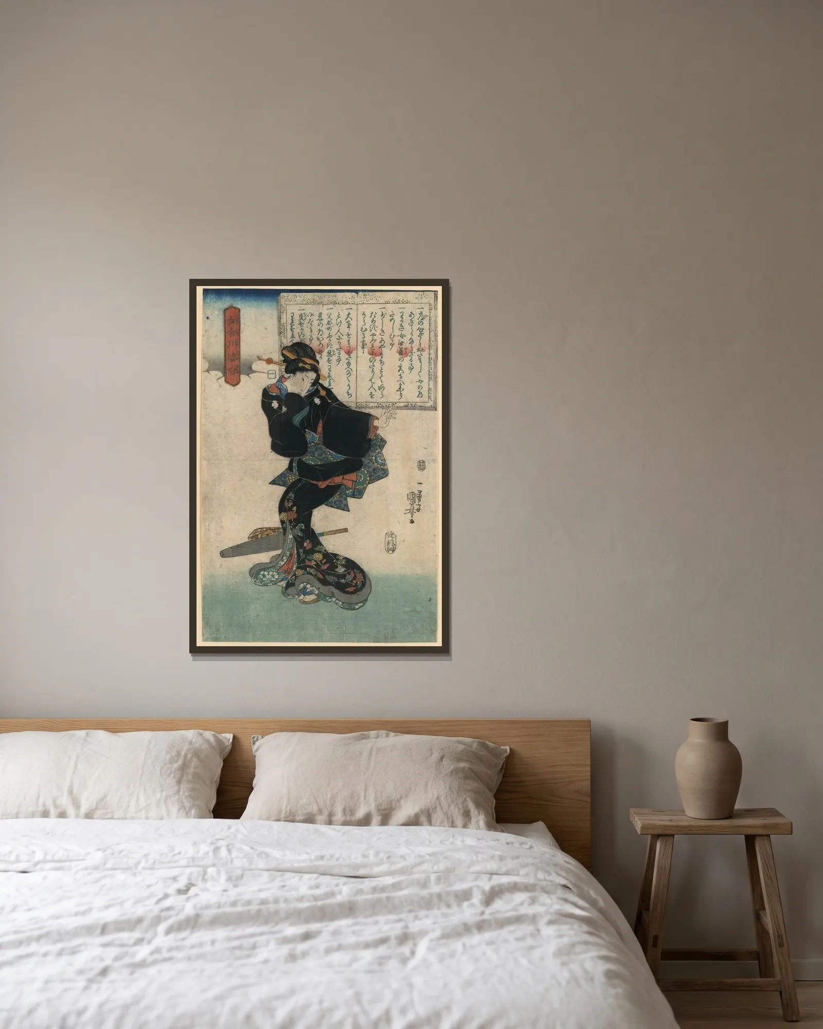 Ichi av Utagawa Kuniyoshi inramad på en vägg