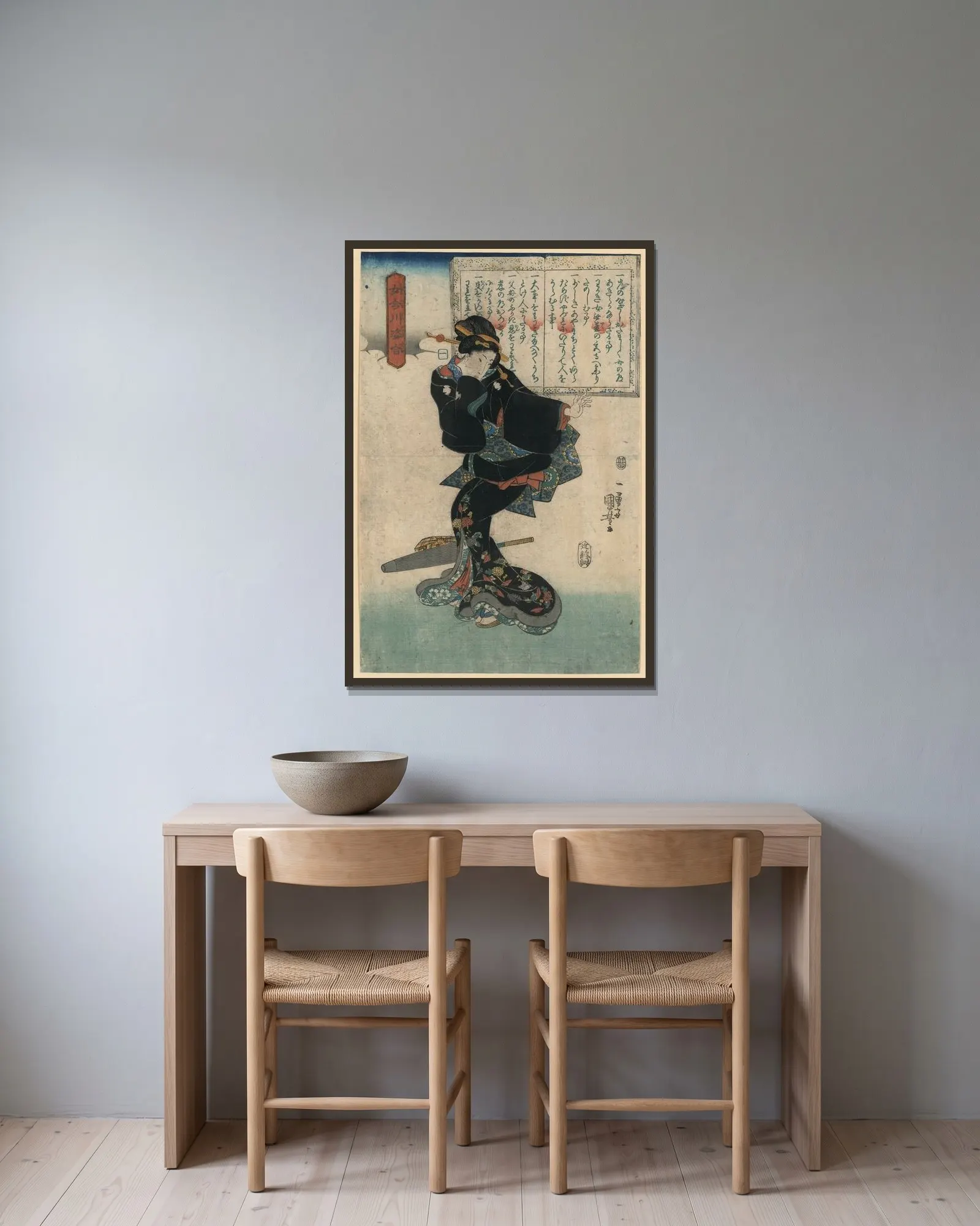 Ichi av Utagawa Kuniyoshi inramad på en vägg