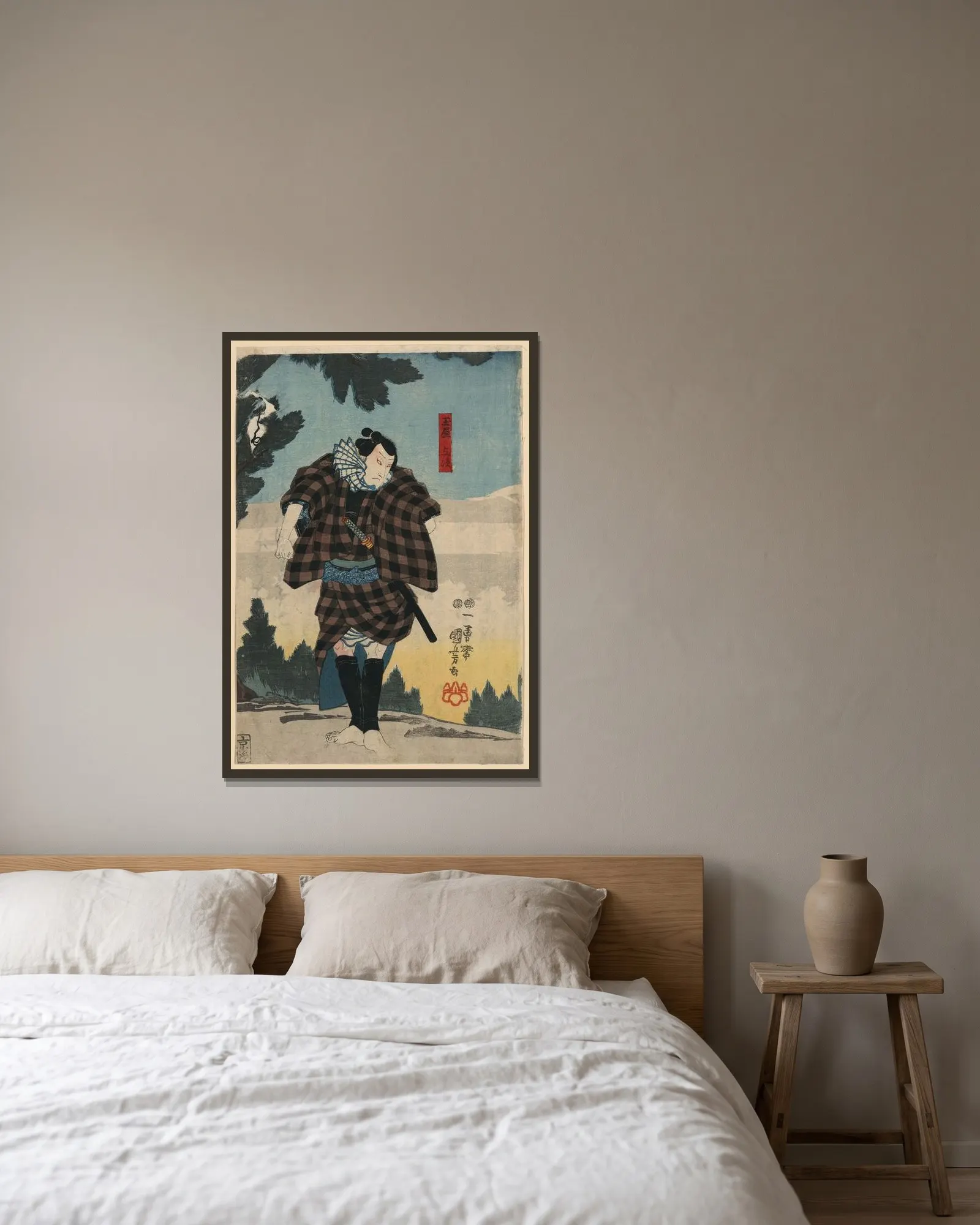 Tamaya yoji av Utagawa Kuniyoshi inramad på en vägg