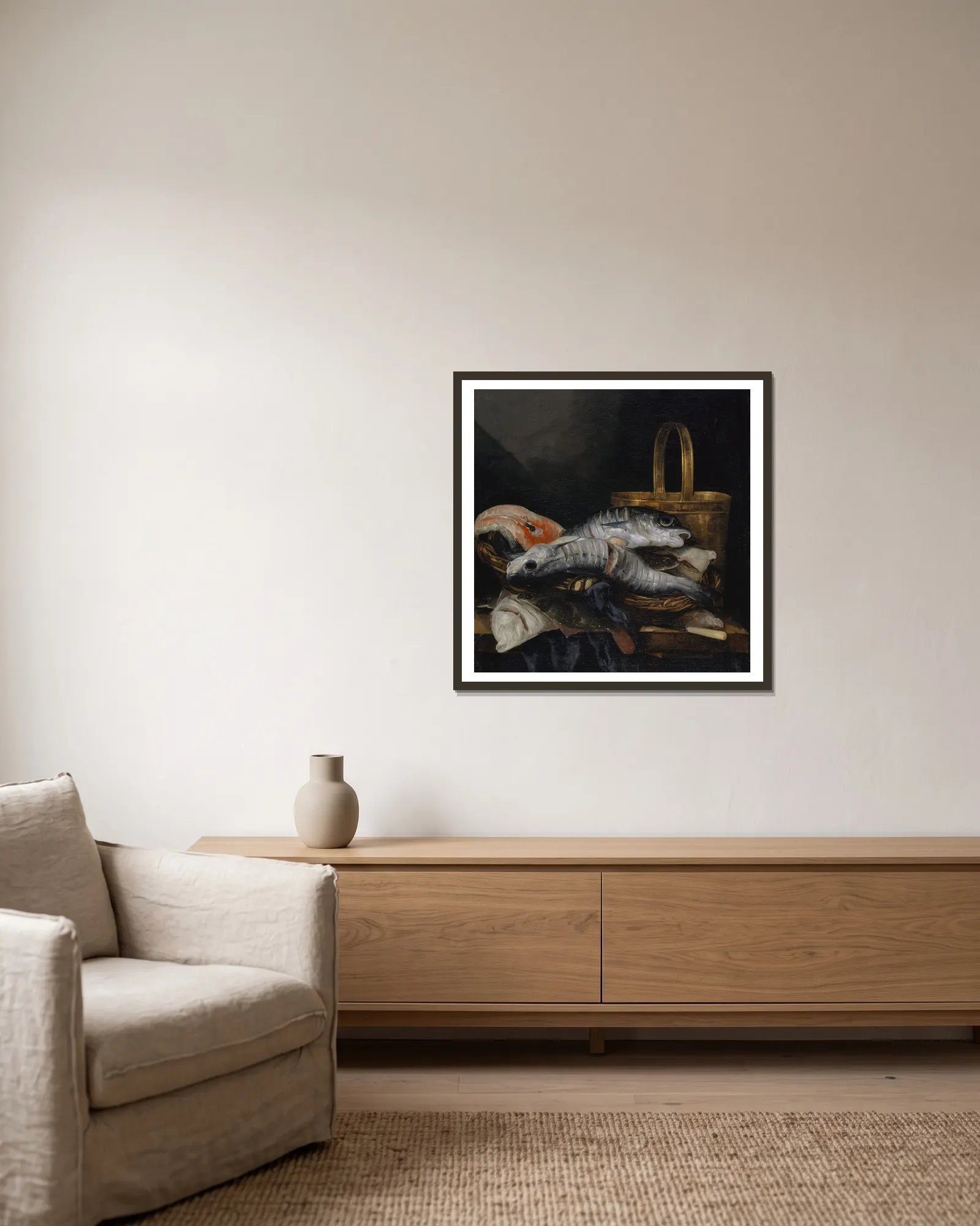 Dead Fish av Abraham van Beyeren inramad på en vägg